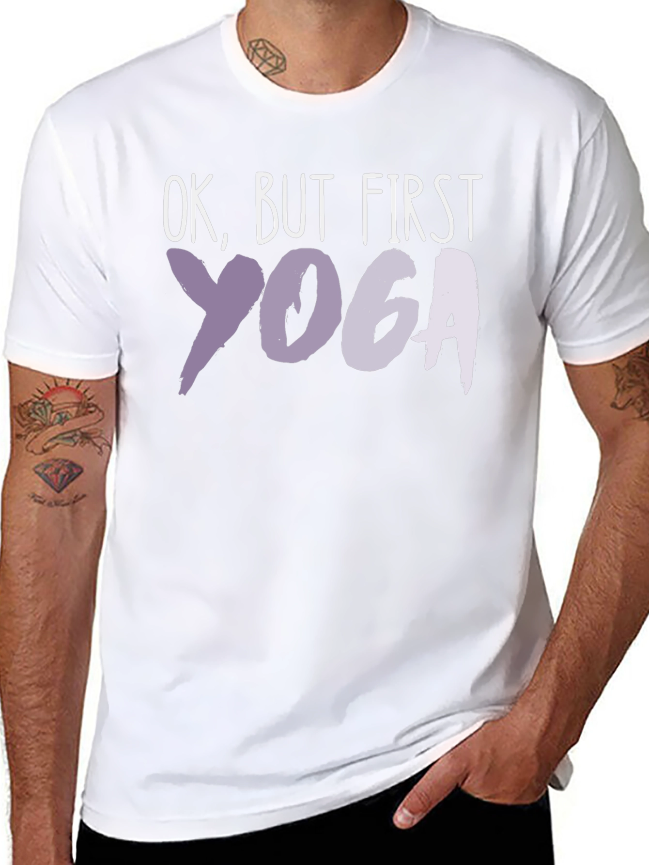Black Ok, But First Yoga Black T-Shirt view 8