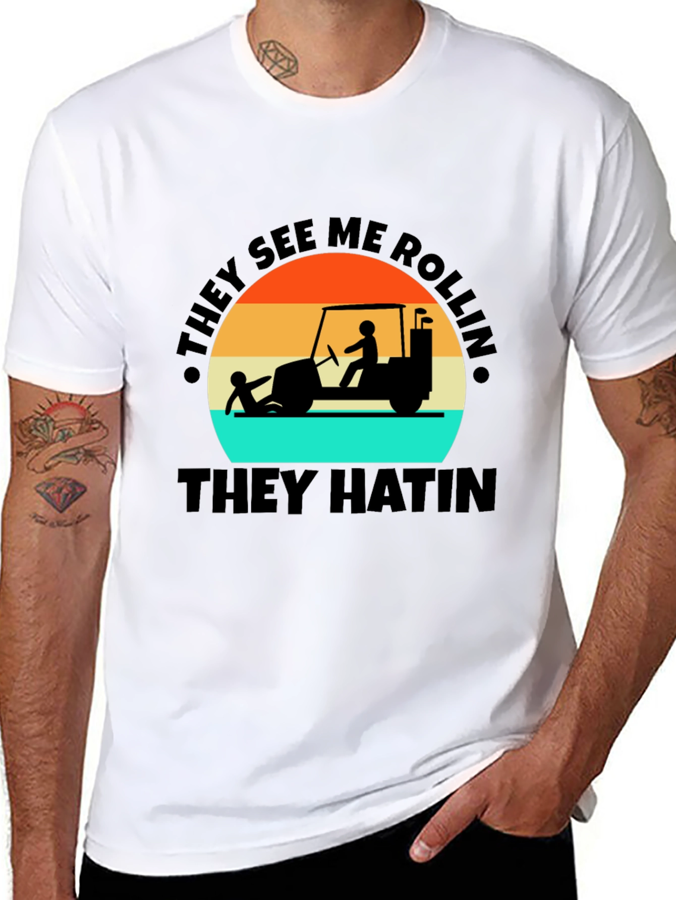 Black They See Me Rollin' Tee - Funny Golf Humor T-Shirt view 8