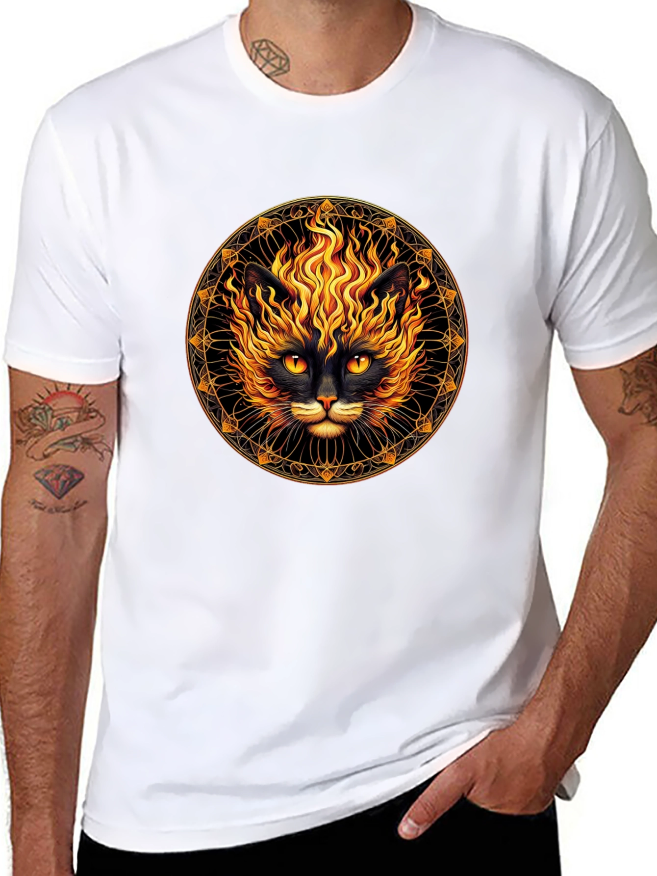 Black Fiery Cat Graphic T-Shirt - Black view 8