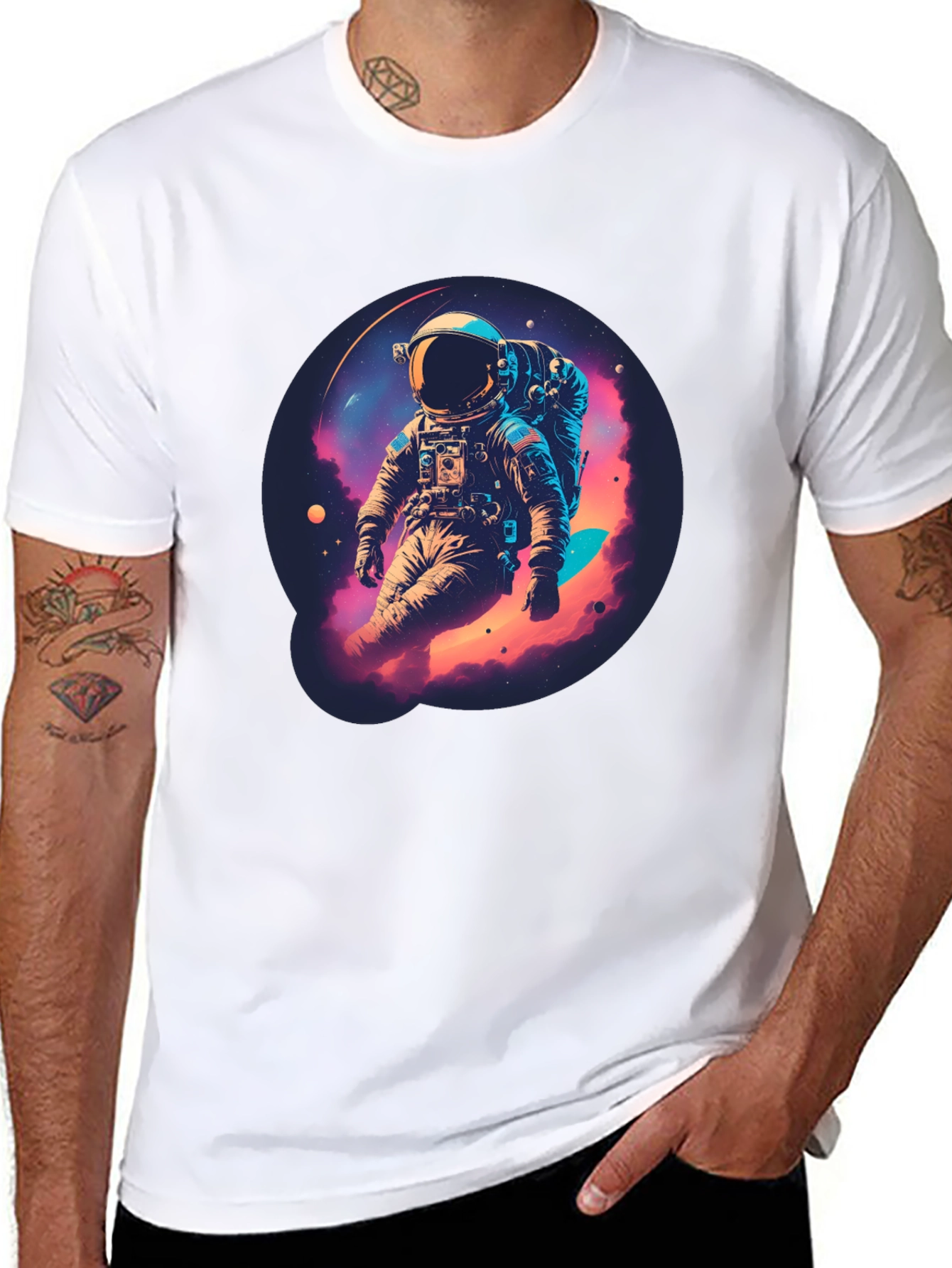 Black Astronaut Galaxy Black T-Shirt view 8