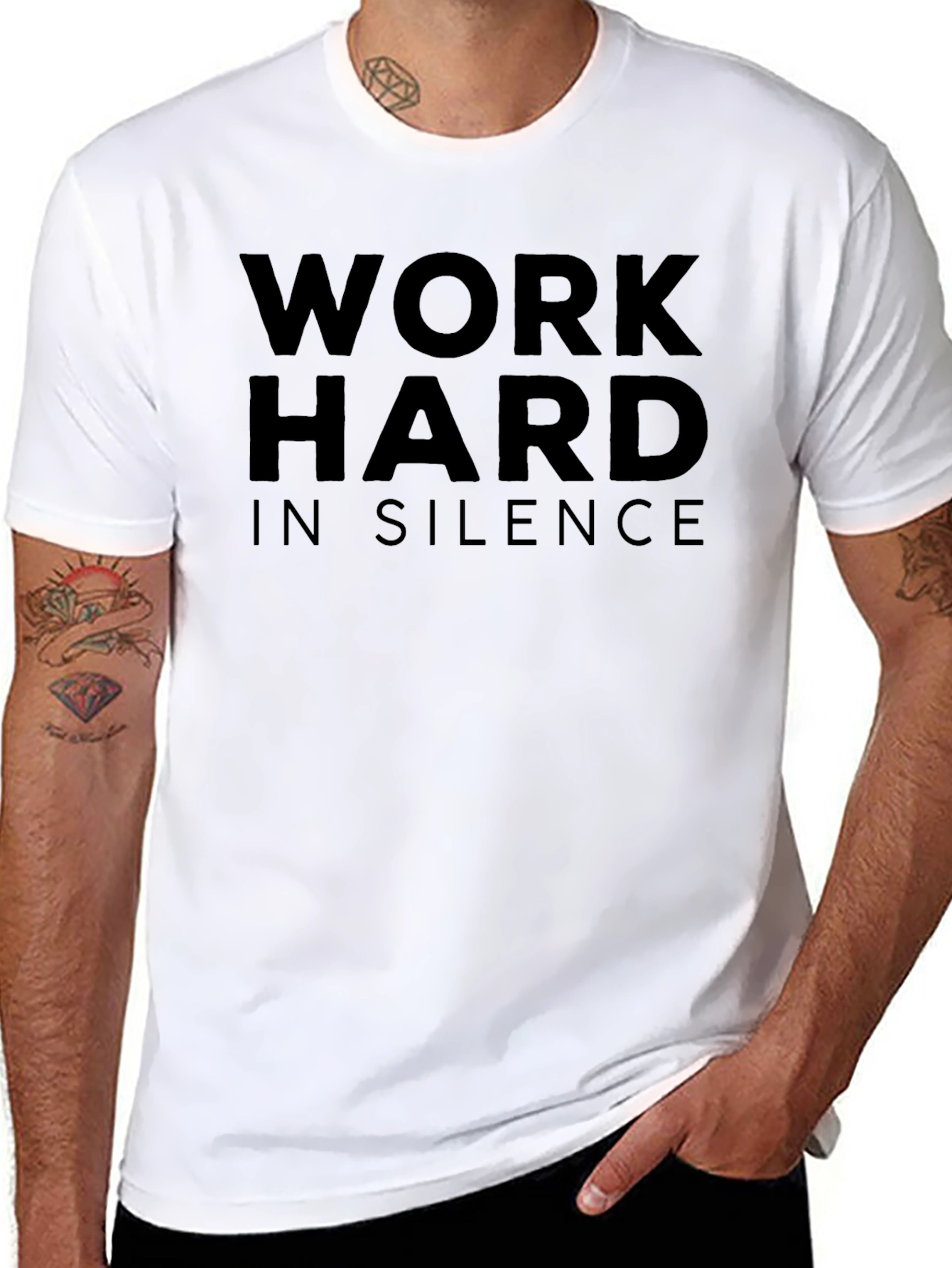 Black Work Hard in Silence Black Graphic Tee view 8
