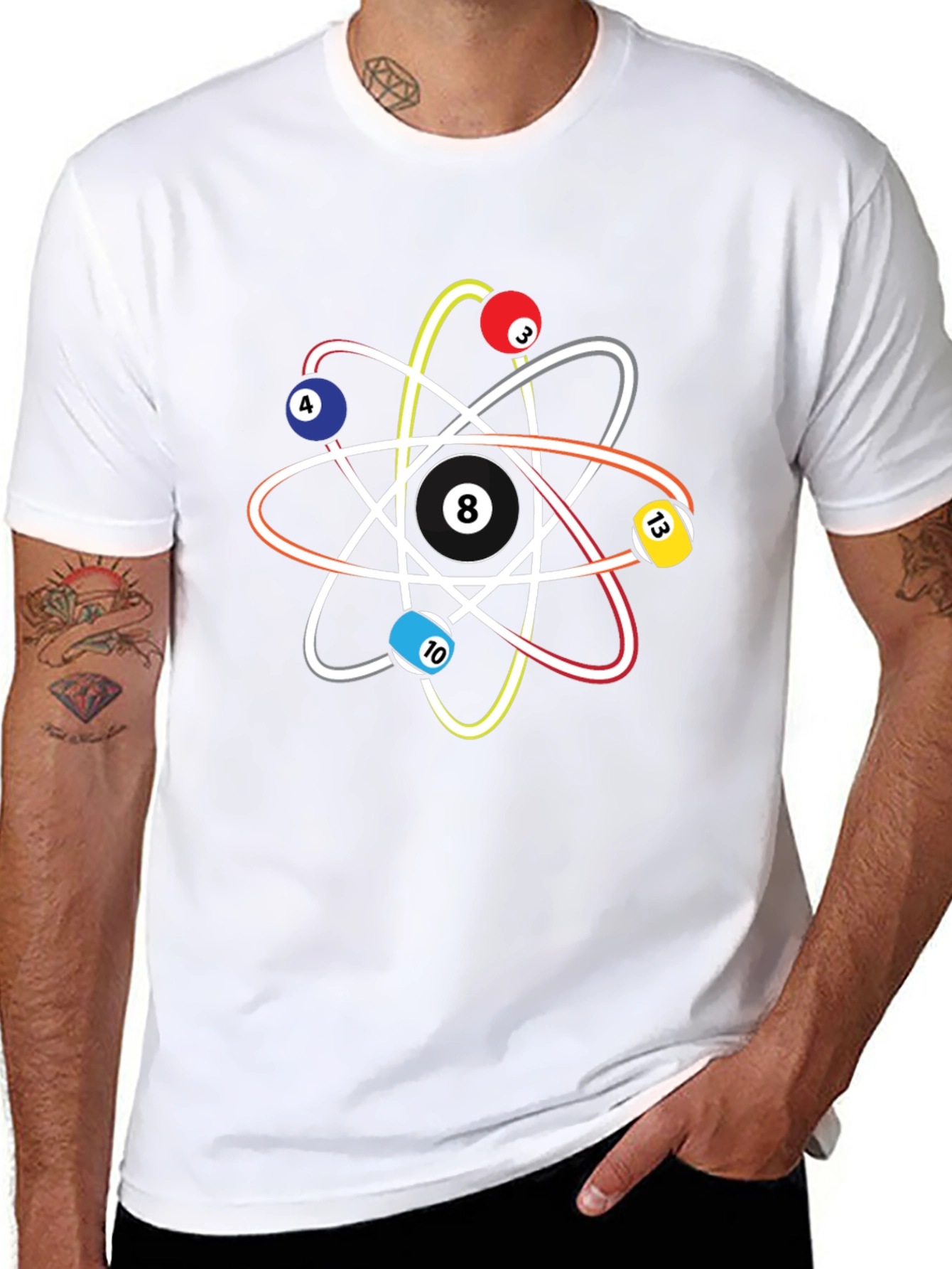 Black Pool Ball Atom T-Shirt - Physics & Billiards Style view 8