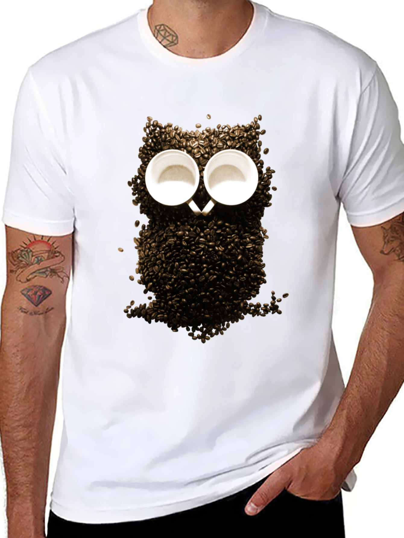 Black Coffee Bean Owl Graphic T-Shirt - Unique Design view 8