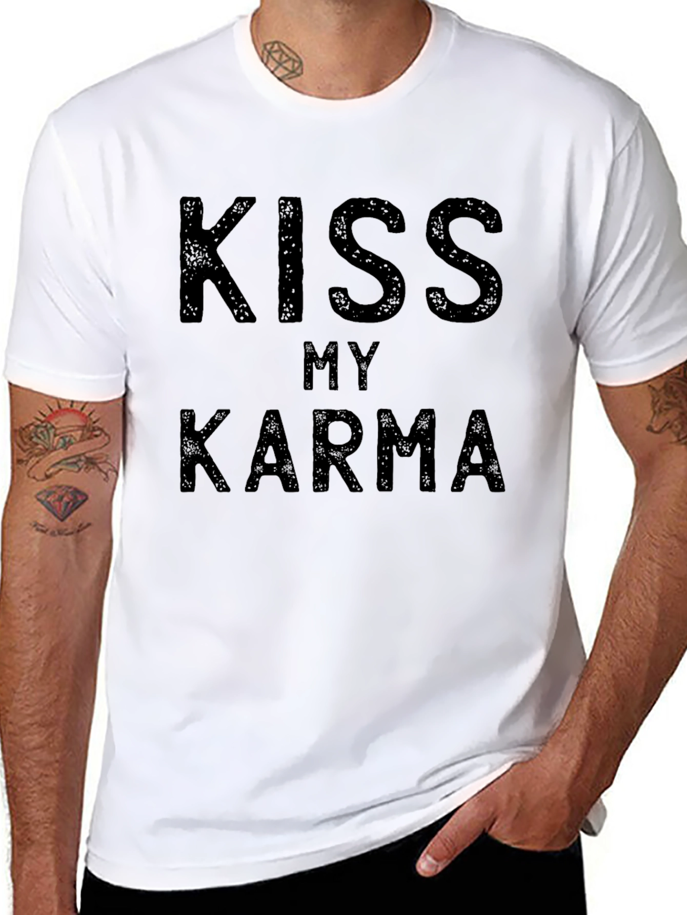 Black Kiss My Karma Black T-Shirt - Men's Graphic Tee view 8
