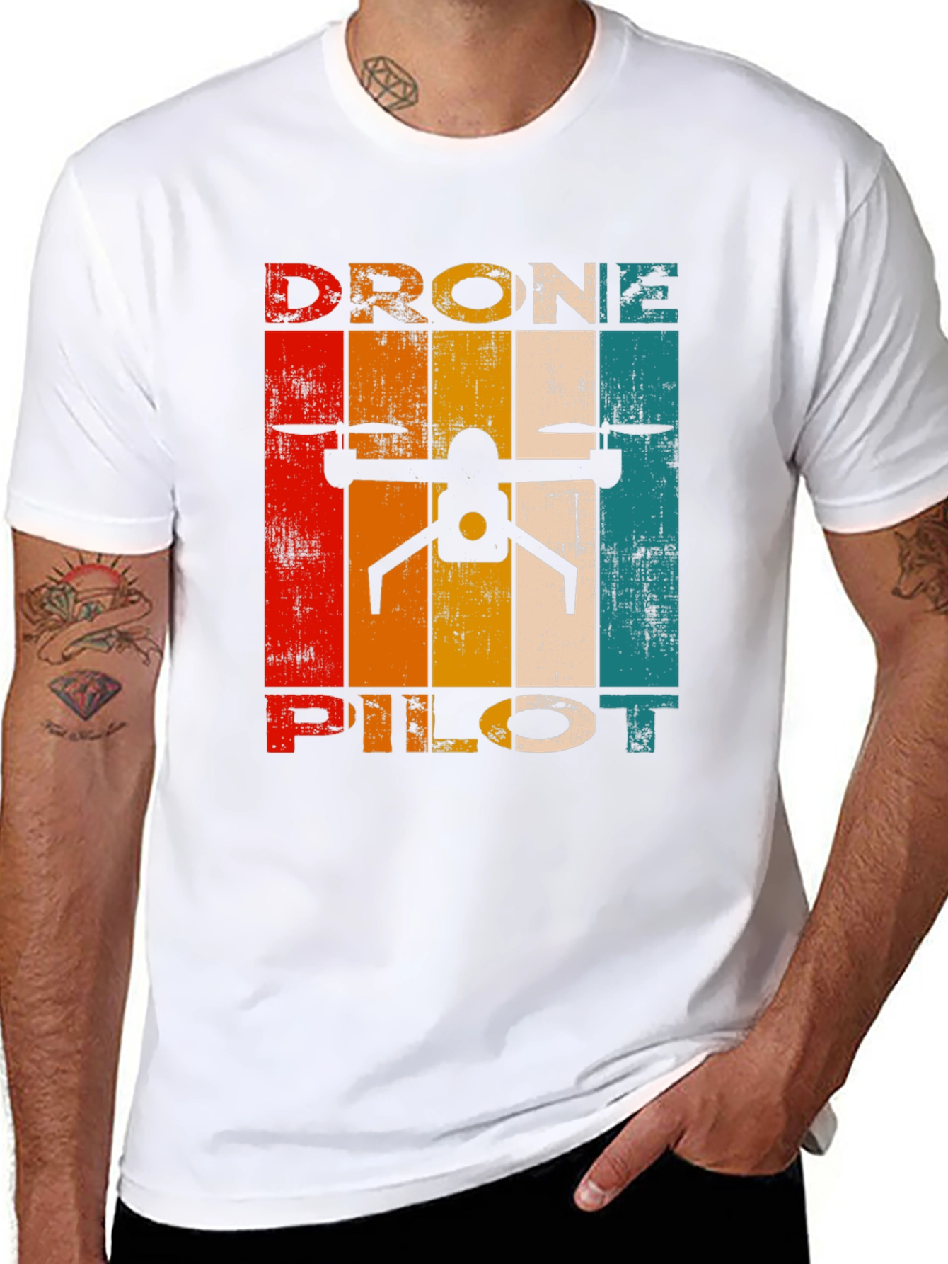 Black Drone Pilot Retro Graphic T-Shirt view 8