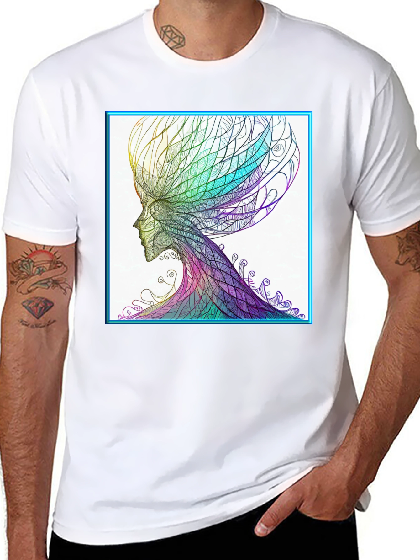 Black Abstract Art Tee - Colorful Head Design view 8