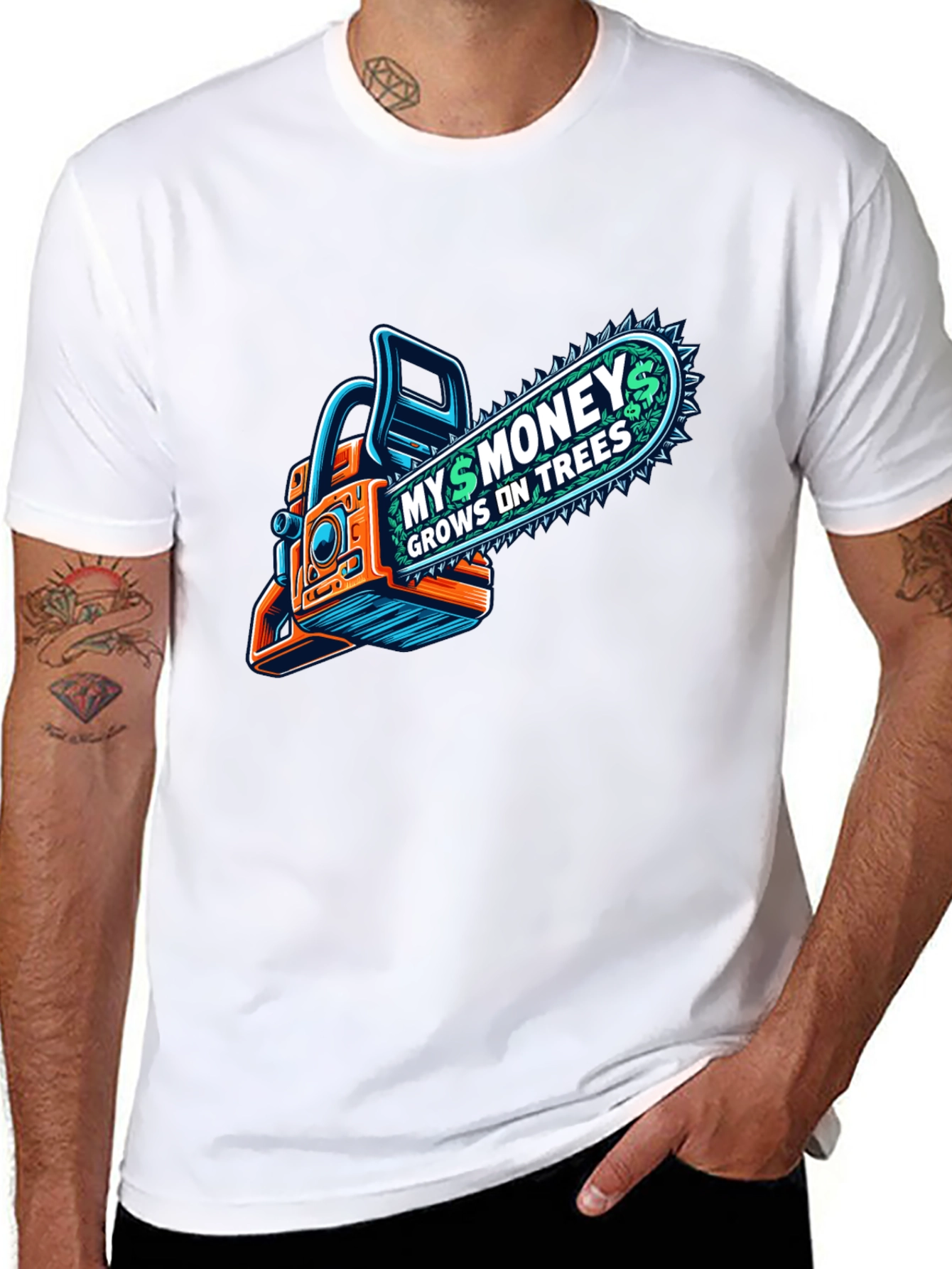Black Money Grows on Trees Chainsaw T-Shirt view 8