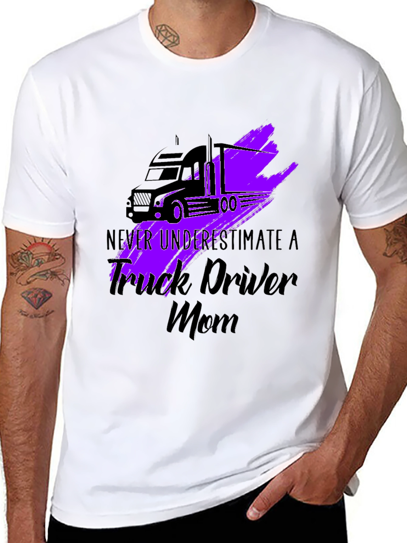 Black Trucker Mom T-Shirt - Never Underestimate view 8