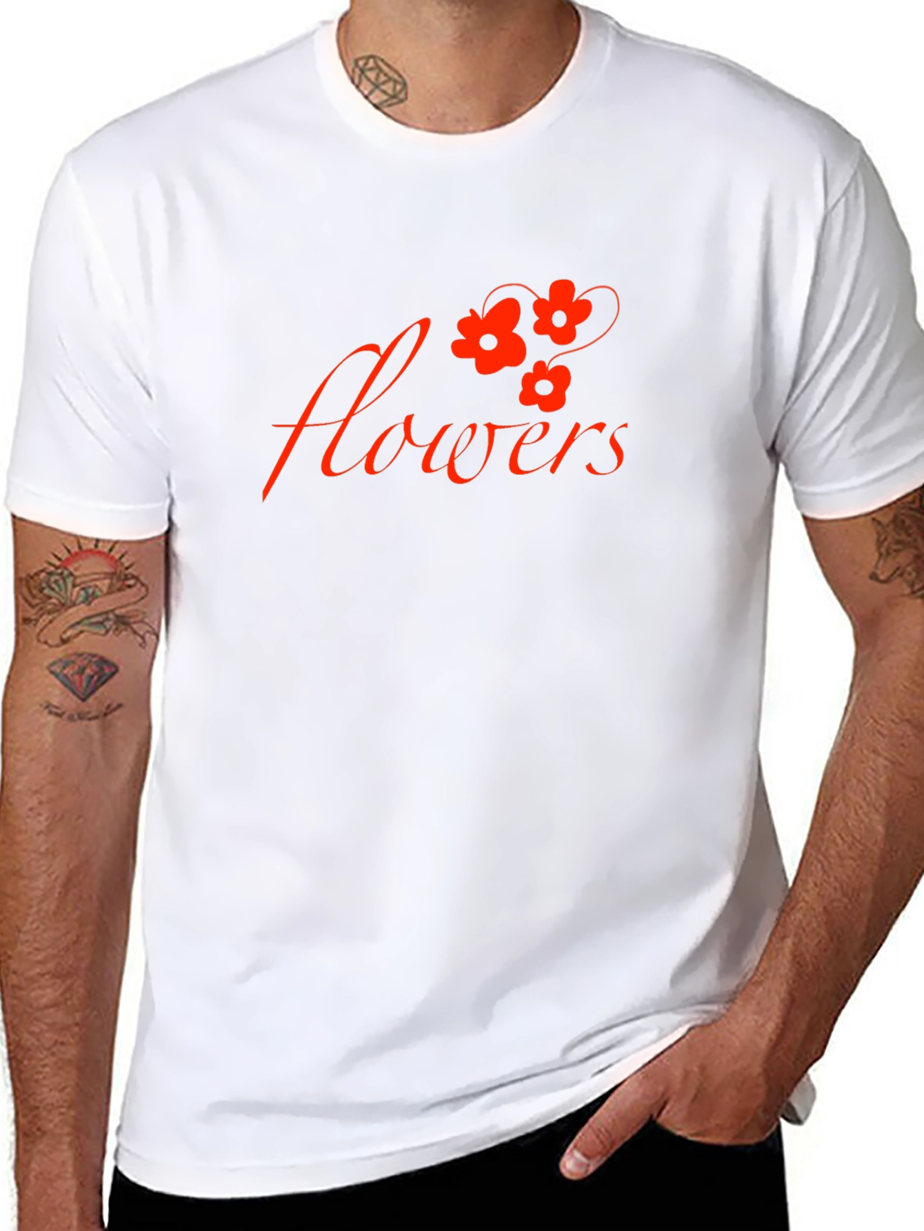 Black Black T-Shirt with 'Flowers' Graphic view 8