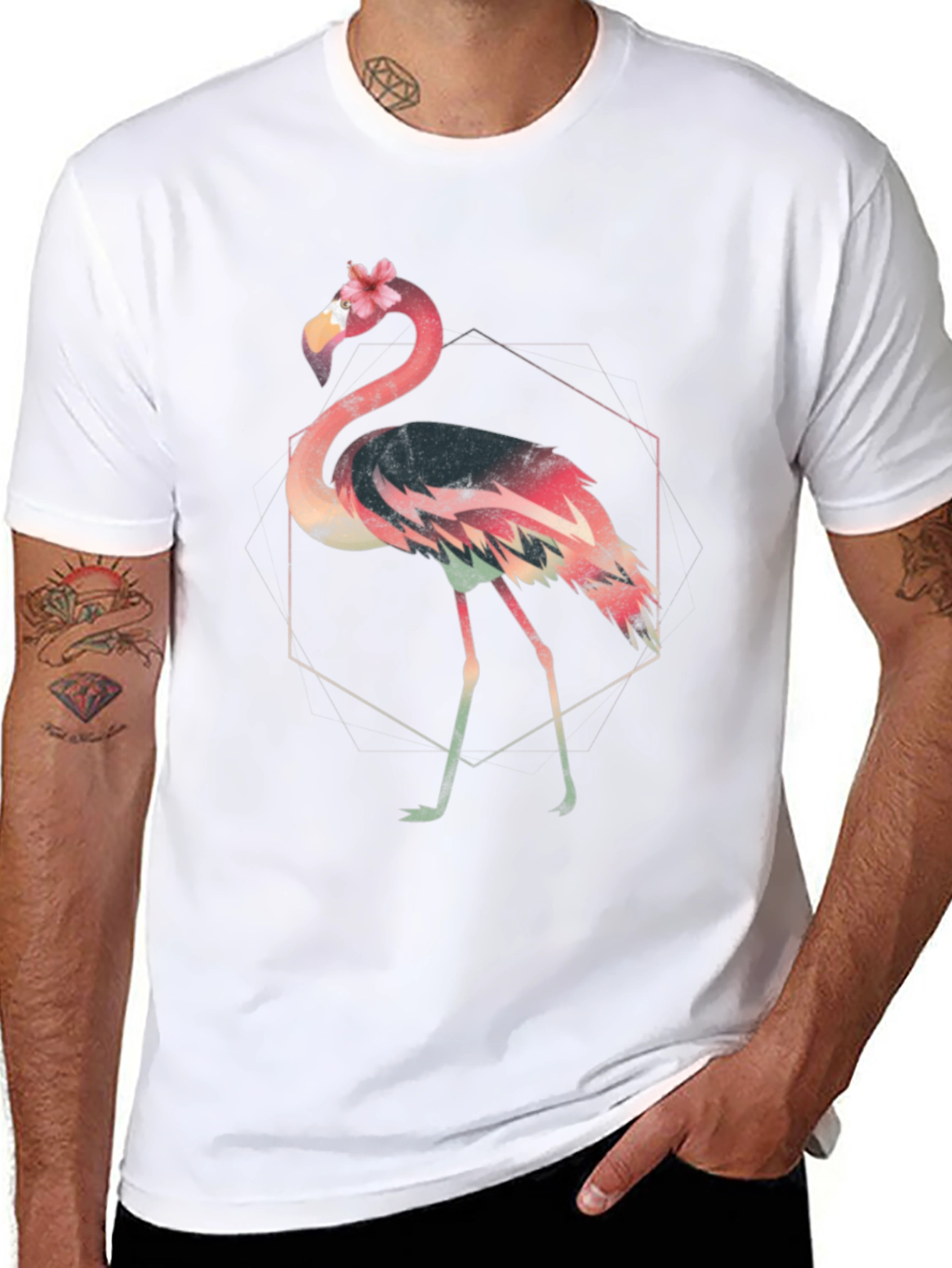 Black Floral Flamingo Graphic Tee - Modern Style view 8