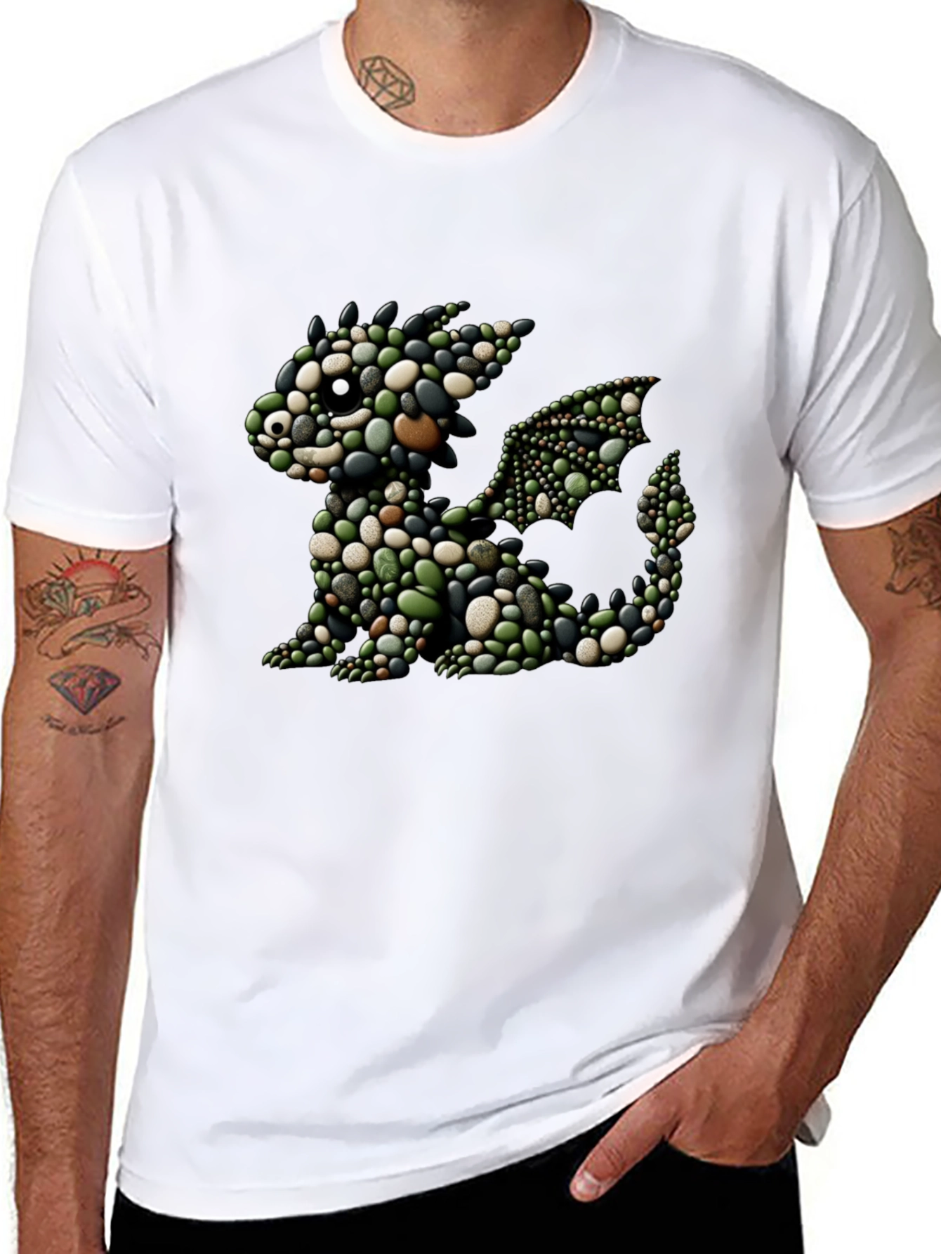 Black Pebble Dragon Tee - Unique Graphic Print view 8