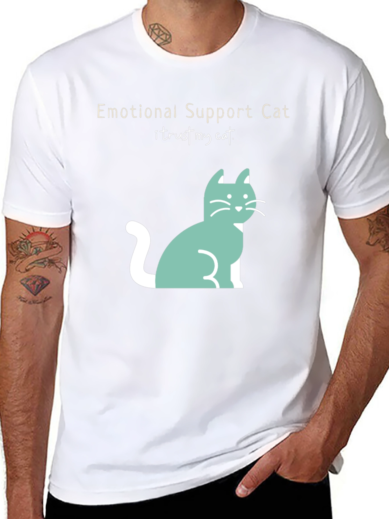 Black Emotional Support Cat T-Shirt - I Trust My Cat! view 8