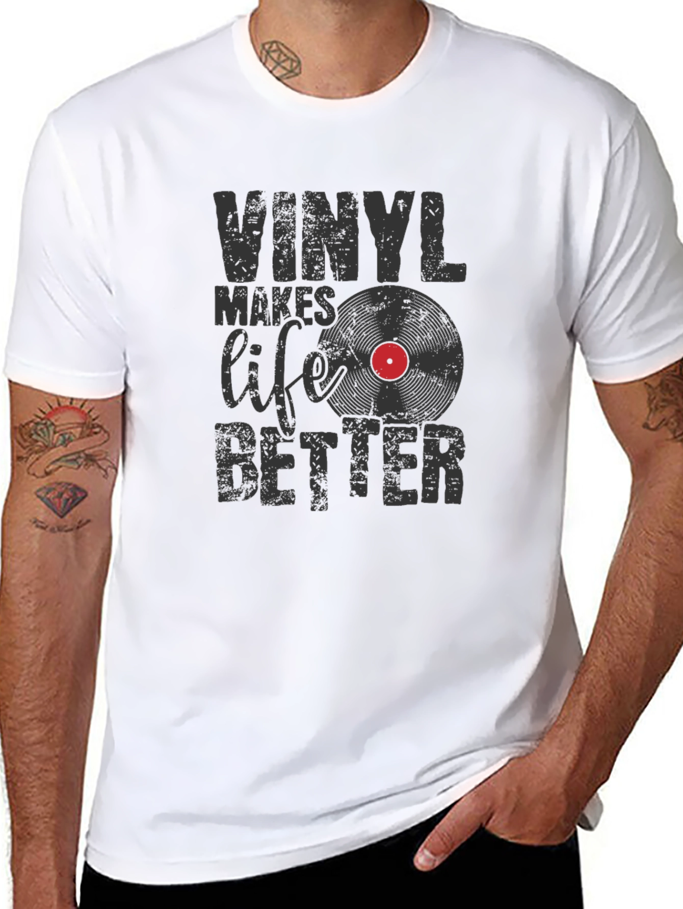 Black Vinyl Makes Life Better Graphic Tee view 8
