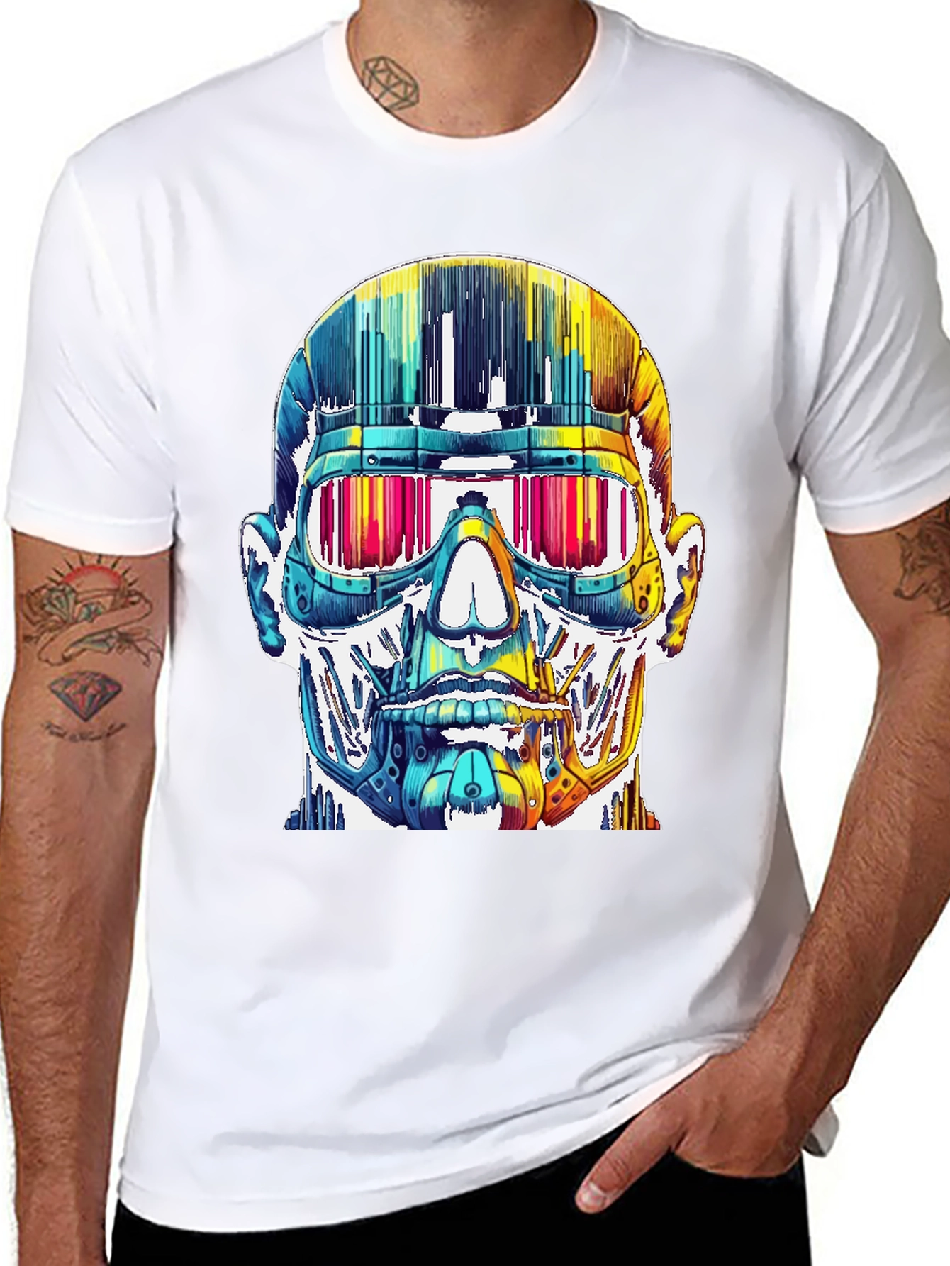 Black Cyberpunk Skull Graphic Tee view 8