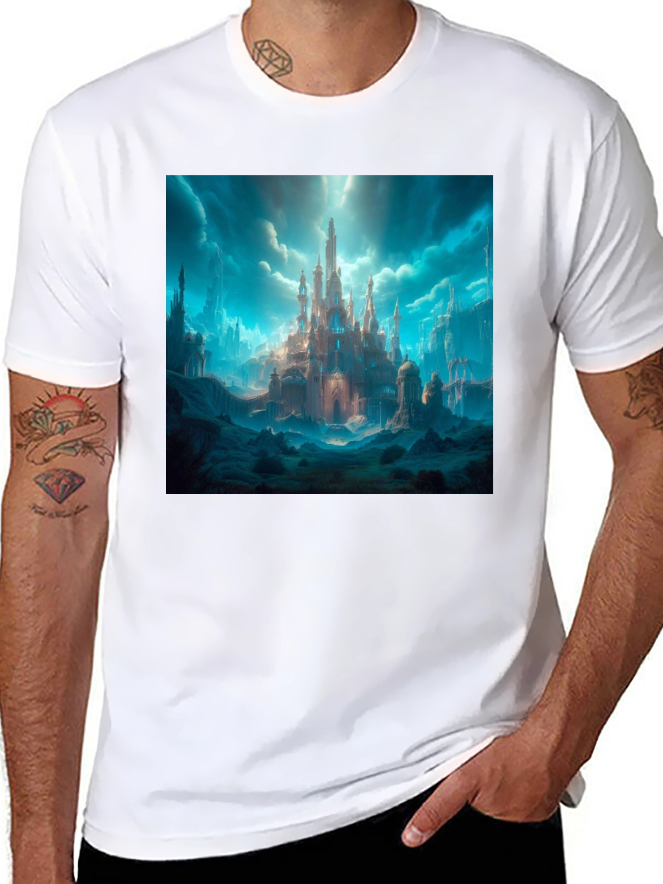 Black Fantasy Castle Graphic Tee - Premium Cotton Blend Shirt view 8