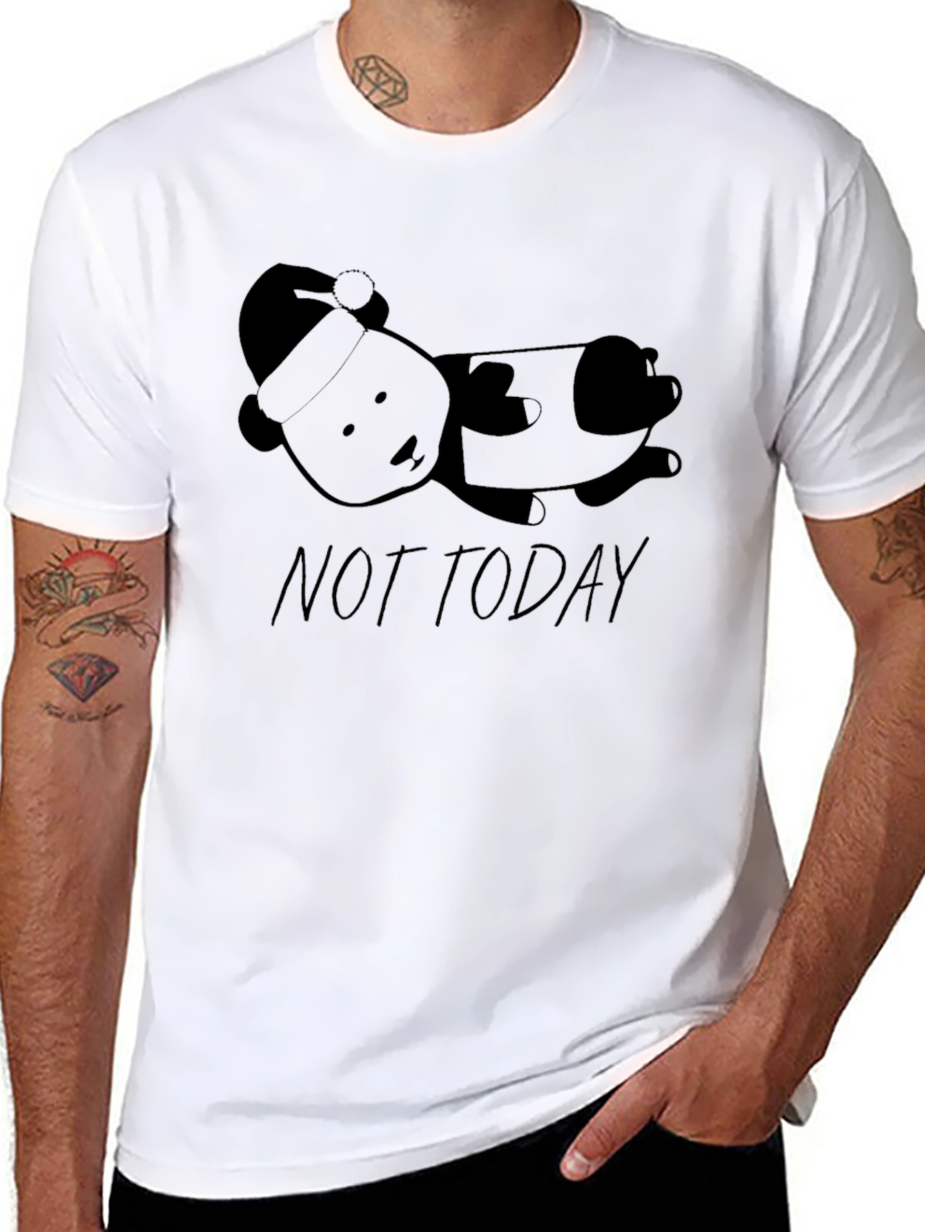 Black Not Today Panda T-Shirt: Funny Lazy Panda Graphic Tee view 8