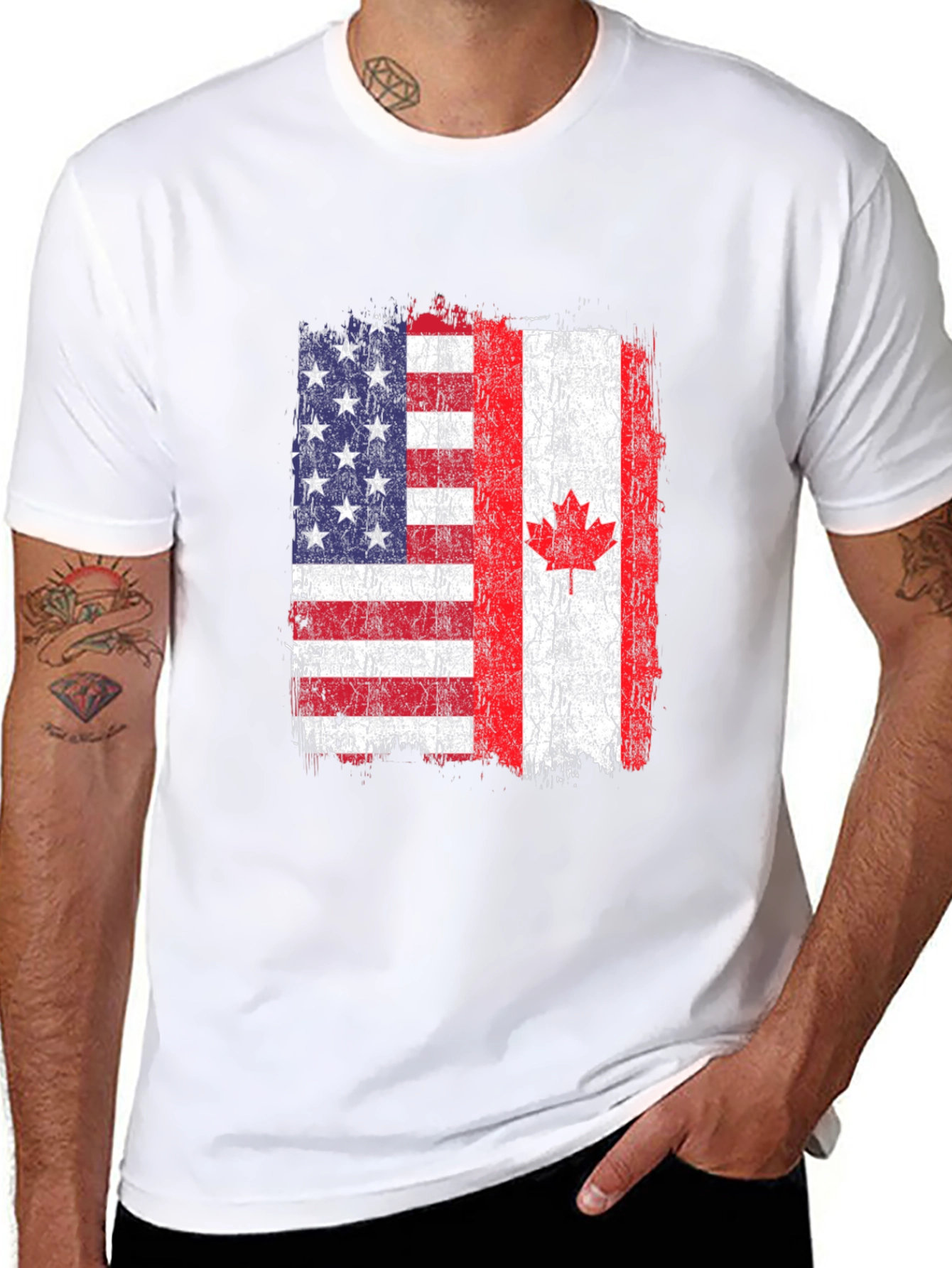 Black USA Canada Flag Graphic T-Shirt view 8