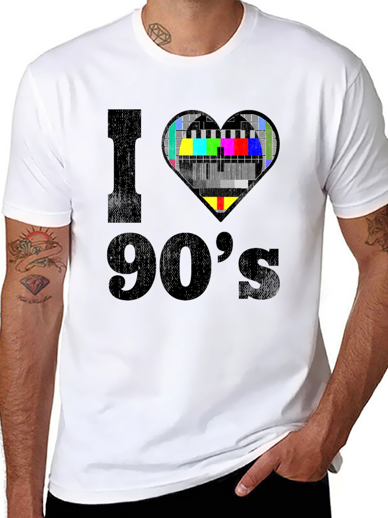 Black I Love 90's T-Shirt - Nostalgic TV Heart Design view 8