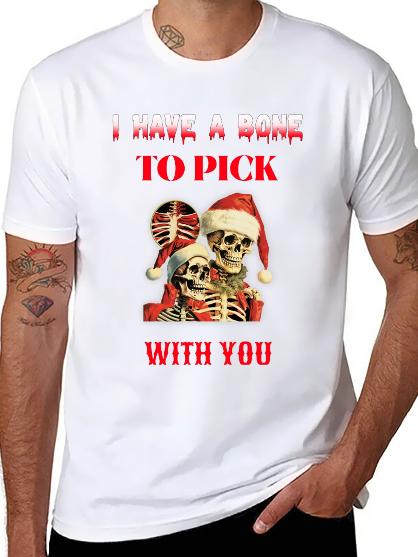 Black I Have A Bone To Pick Skeletons Christmas T-Shirt view 8