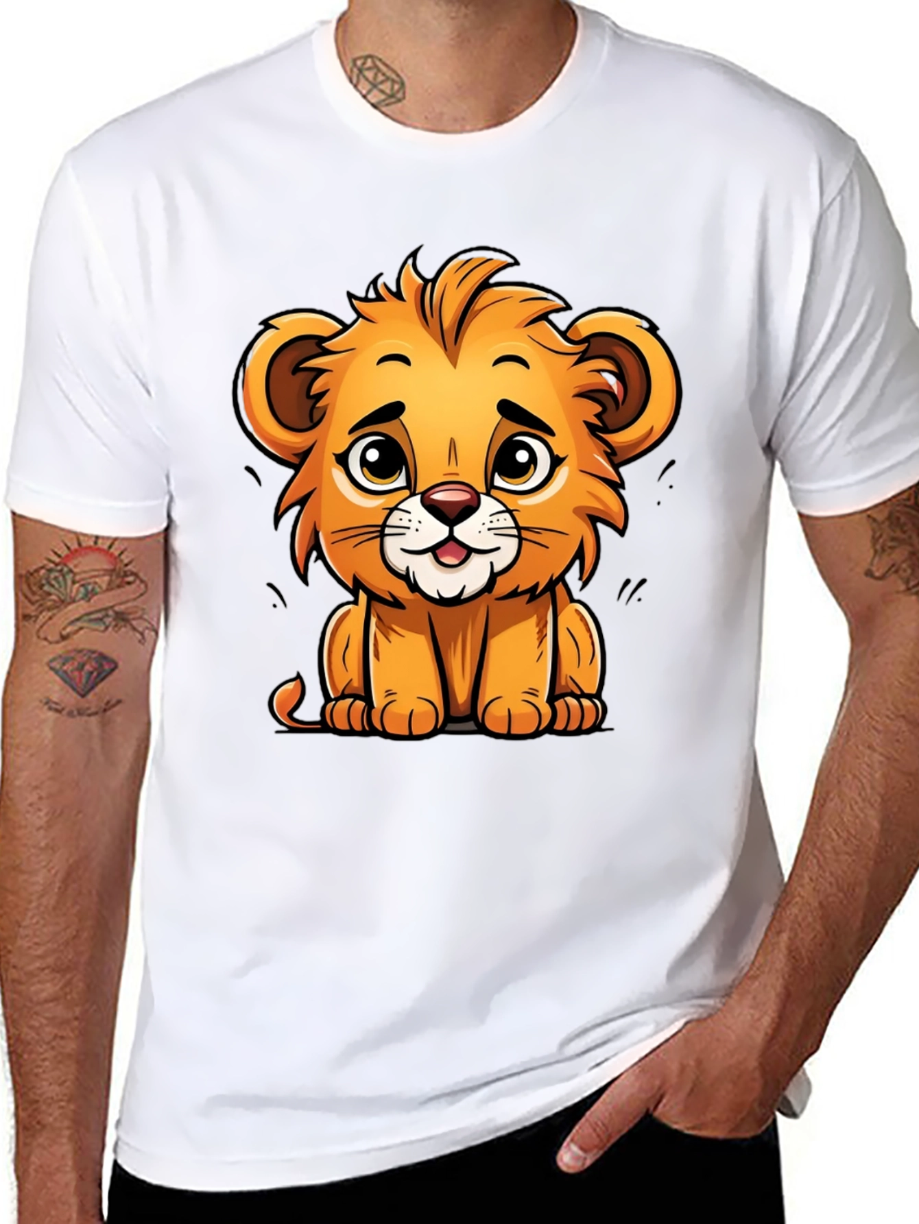 Black Cute Lion Cartoon T-Shirt - Soft Cotton Tee view 8