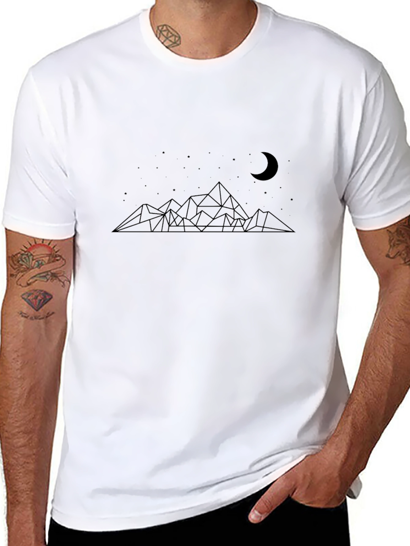 Black Geometric Mountain Scene Black T-Shirt view 8
