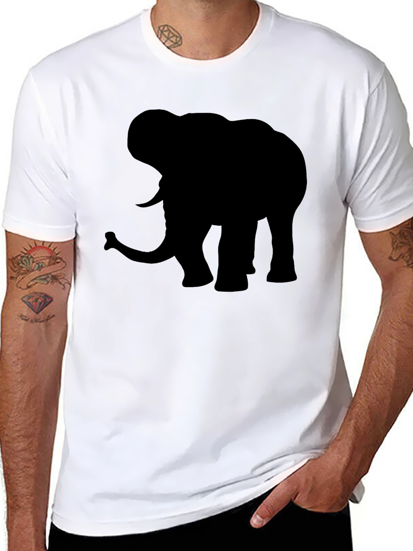 Black Elephant Silhouette Black T-Shirt view 8
