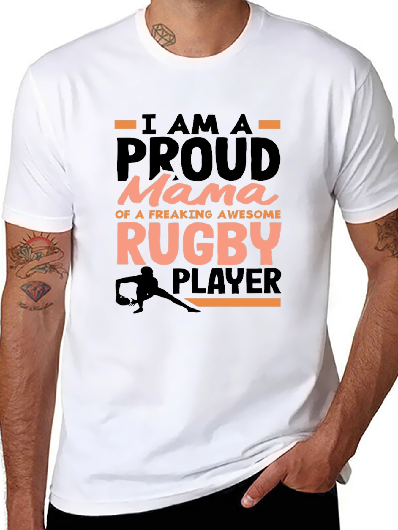 Black Proud Mama Rugby Player Graphic Tee view 8