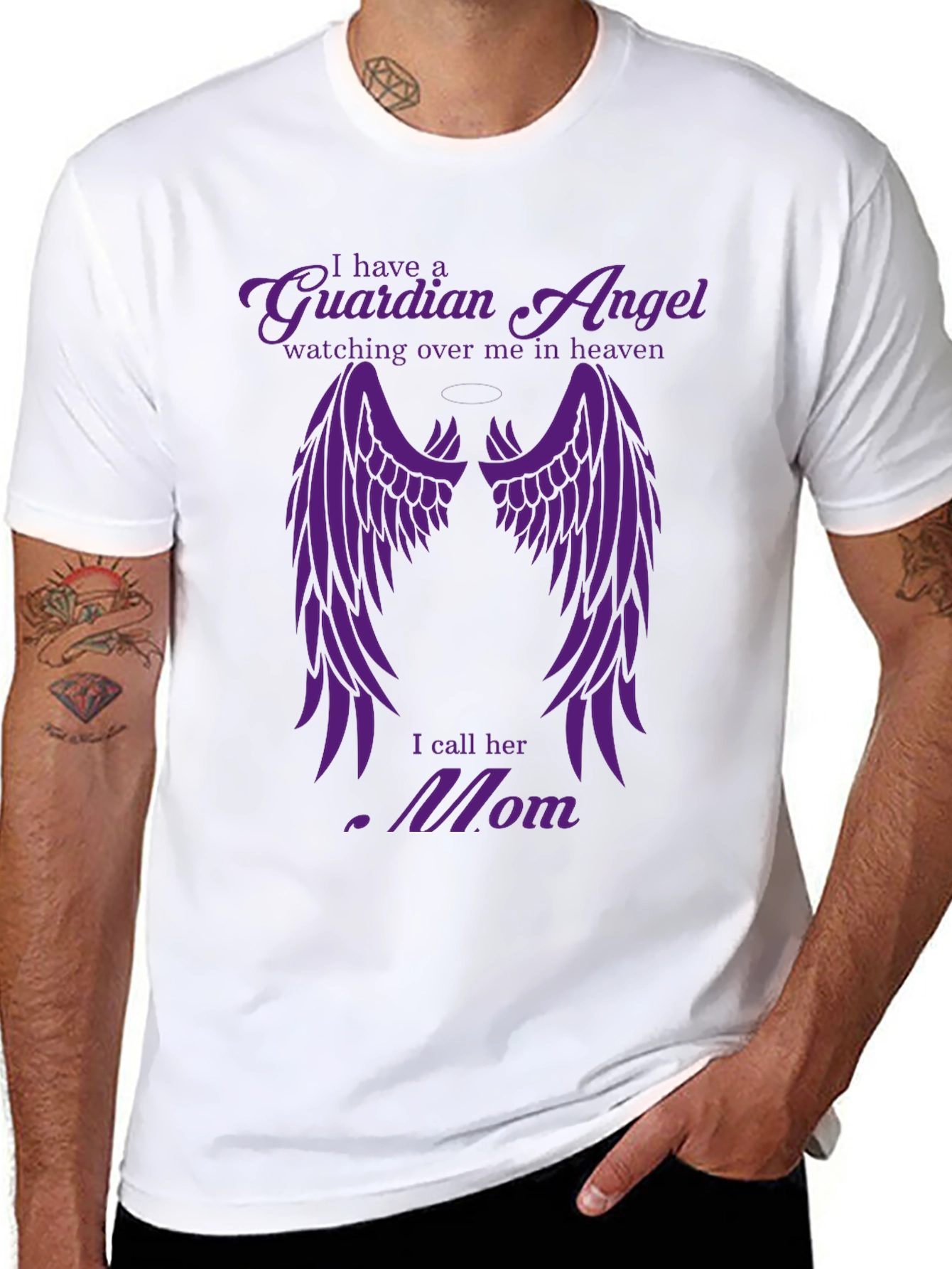 Black Guardian Angel Mom T-Shirt - In Memory view 8