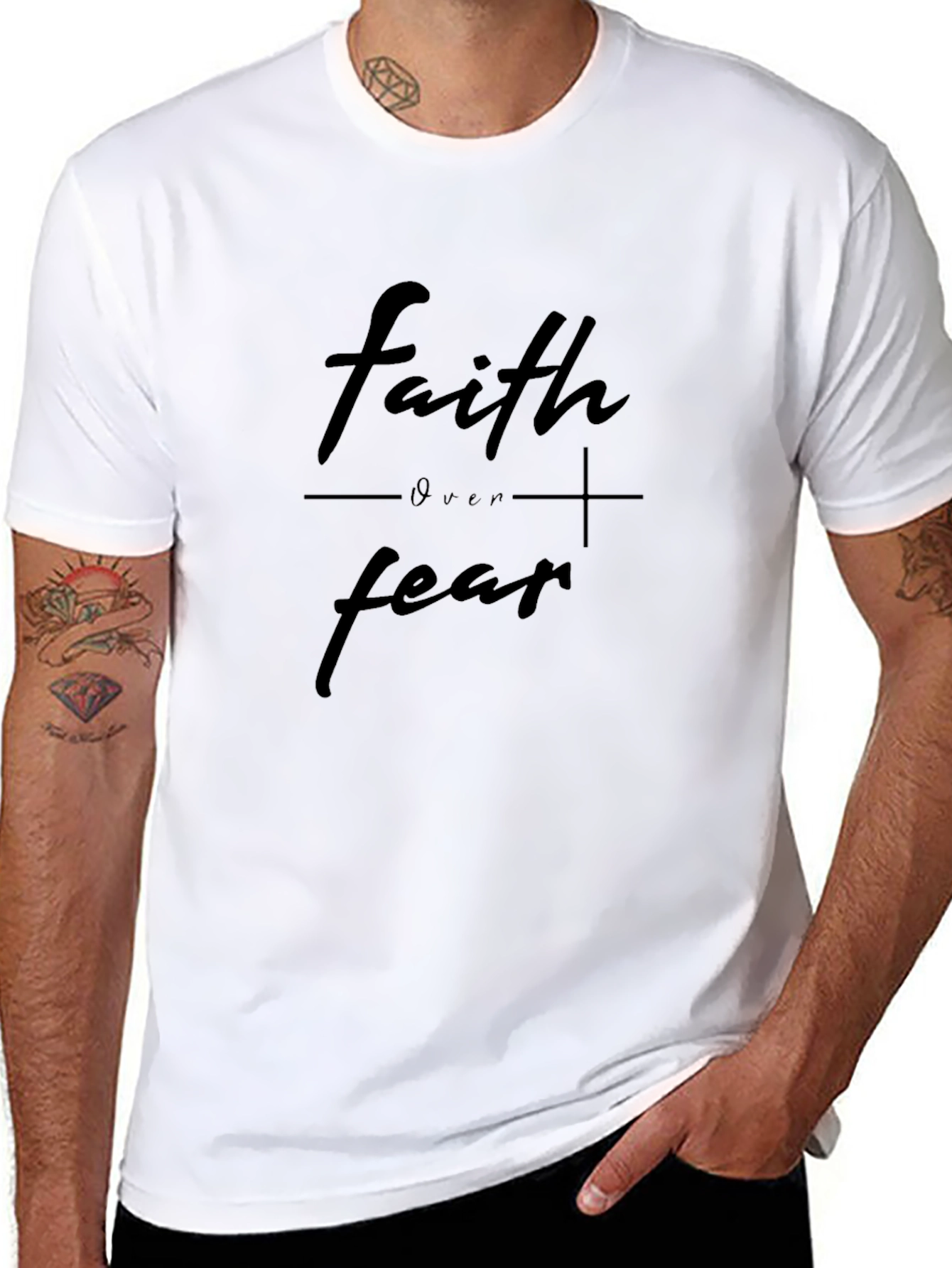 Black Faith Over Fear Graphic Tee - Black Cotton Blend view 8
