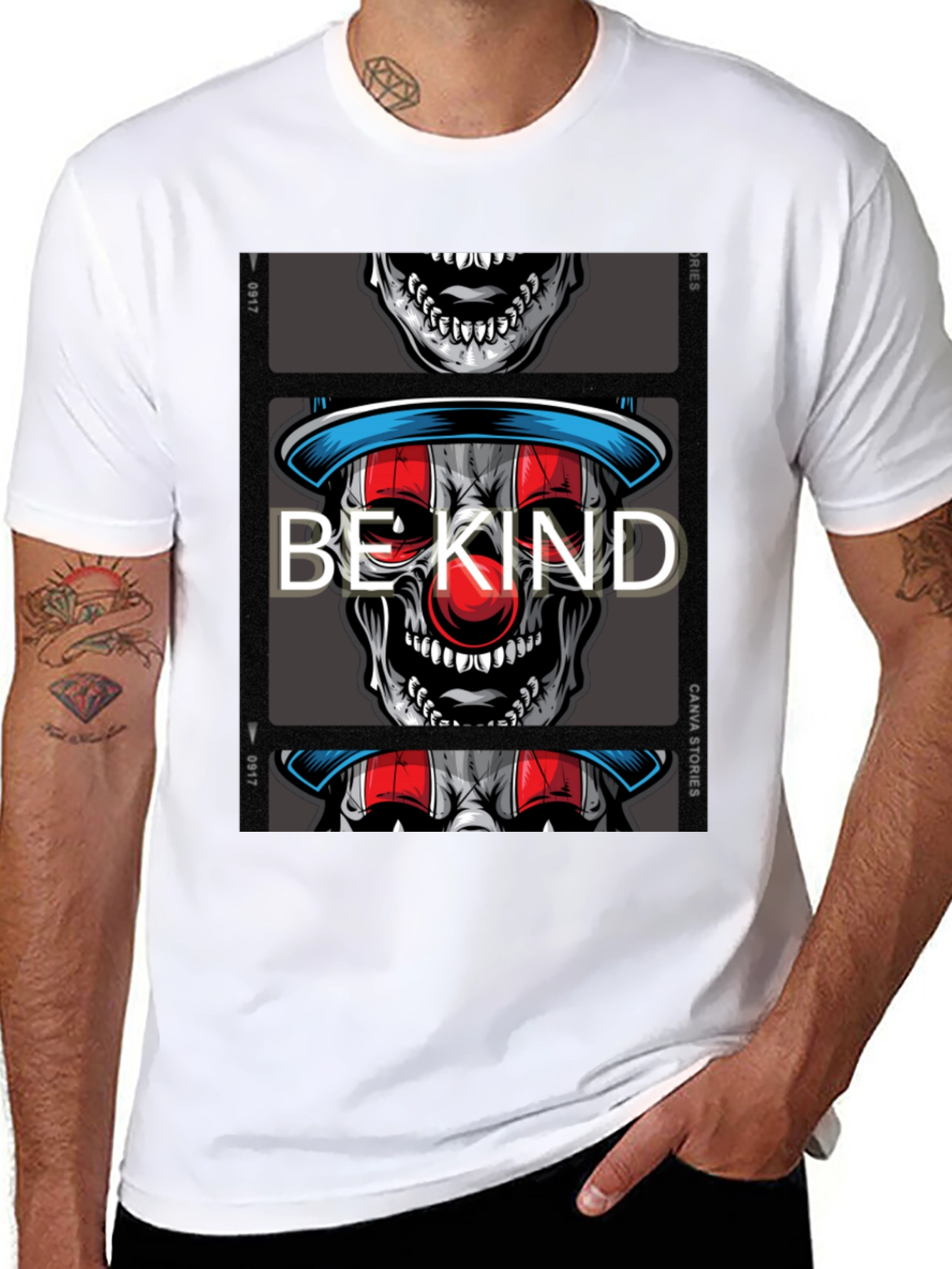 Black Be Kind Clown Skull Graphic T-Shirt view 8