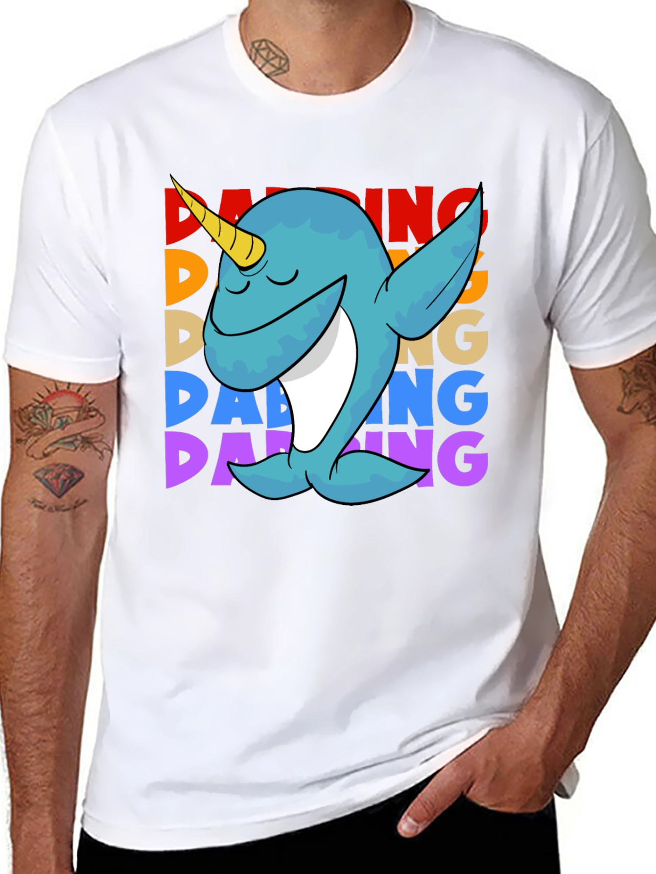 Black Dabbing Narwhal T-Shirt - Cute & Funny Design view 8