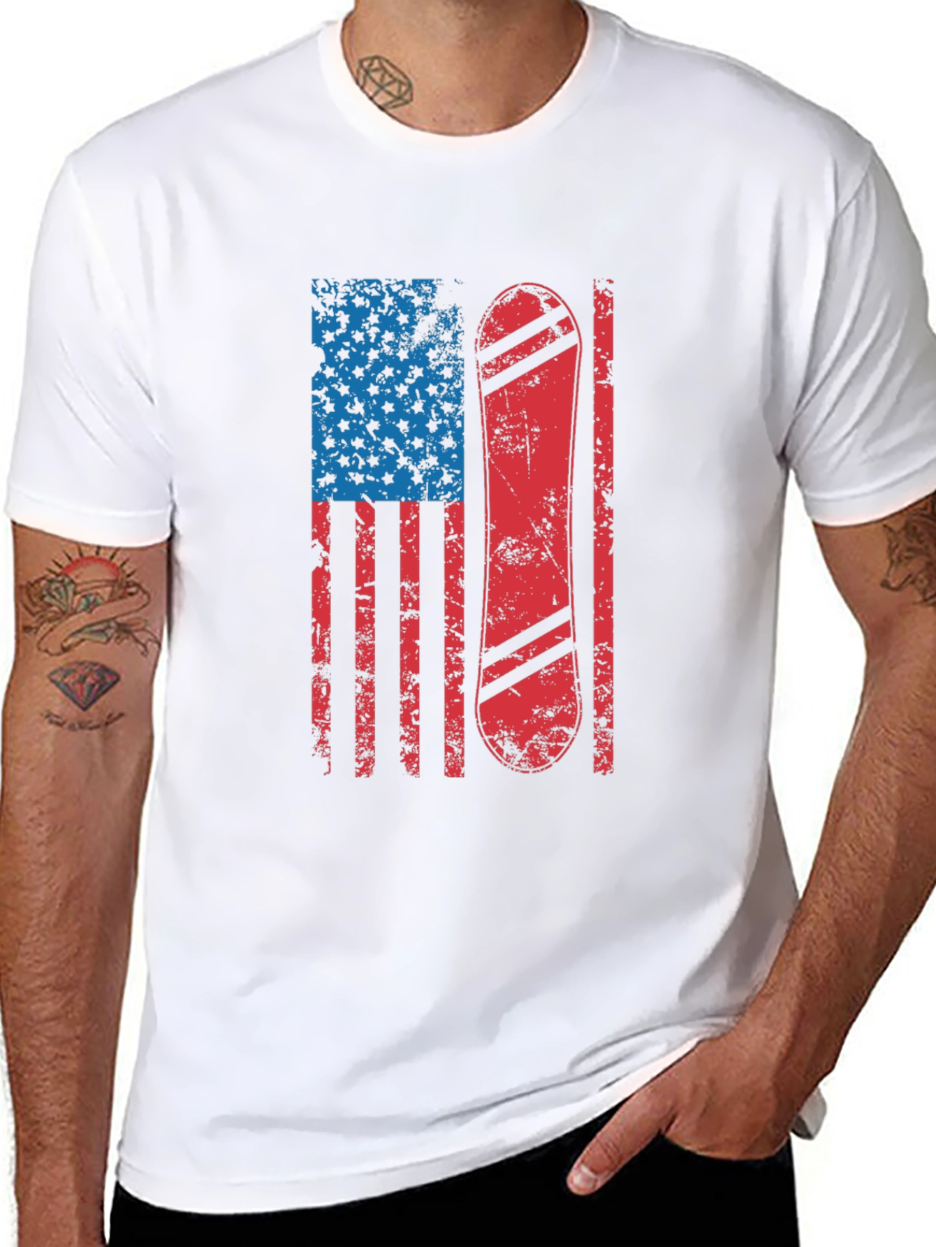 Black American Flag Snowboard T-Shirt view 8