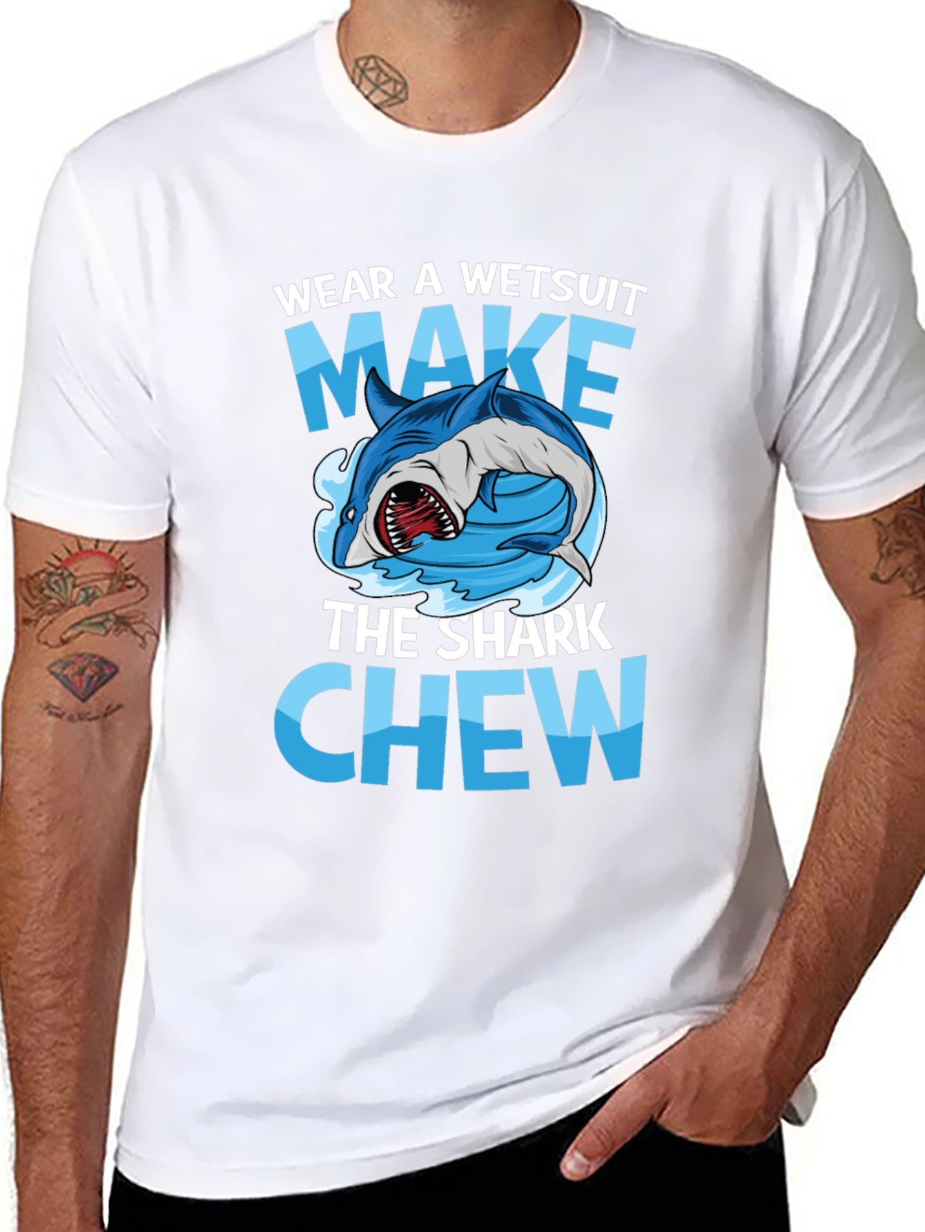 Black Wear A Wetsuit Make The Shark Chew Graphic Tee view 8