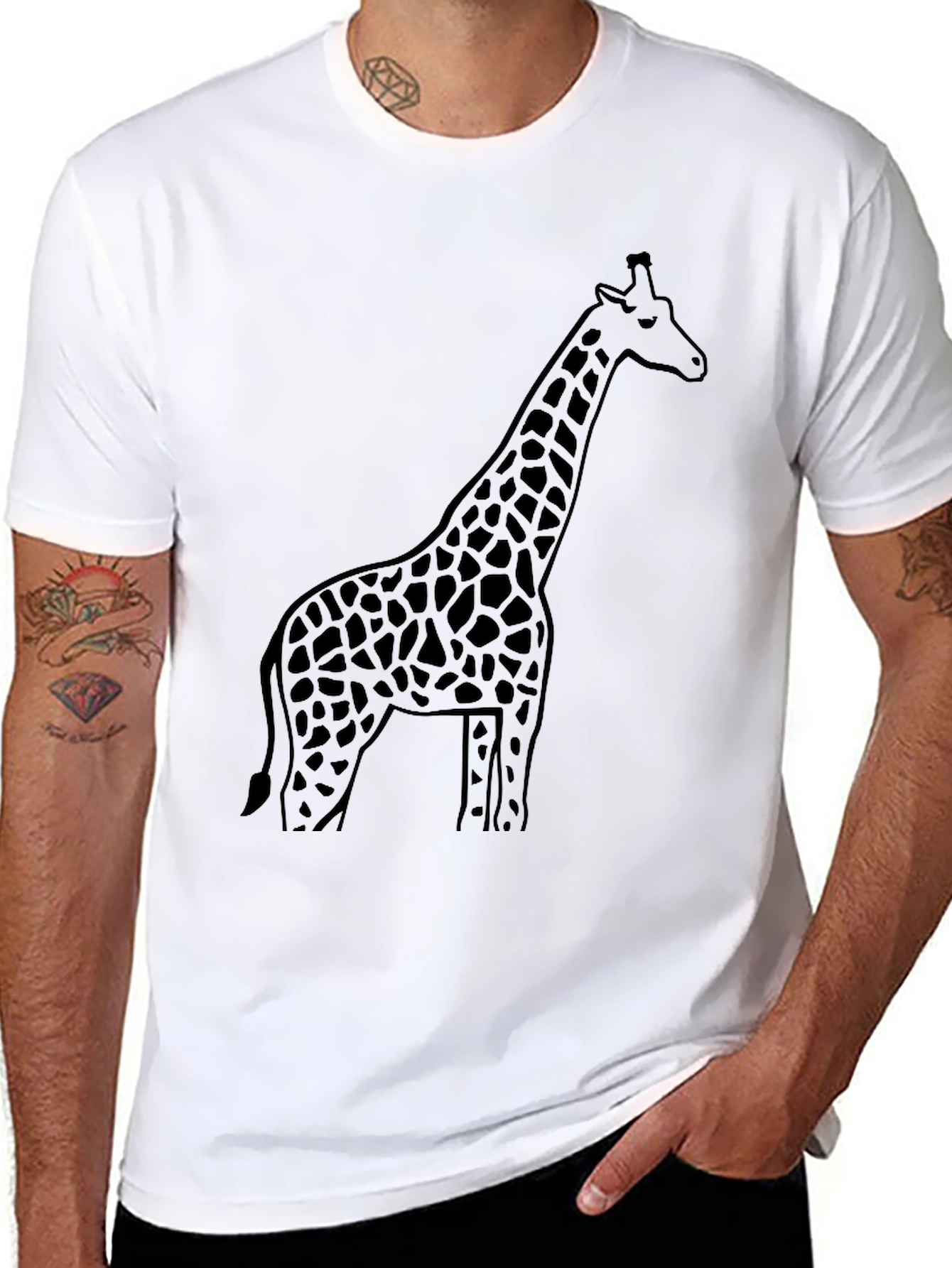 Black Giraffe Silhouette Black T-Shirt view 8