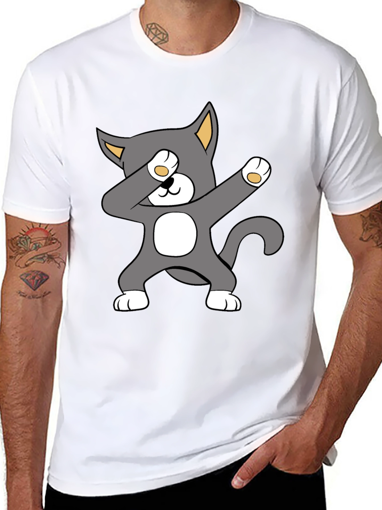 Black Dabbing Cat Graphic Tee - Trendy Style view 8