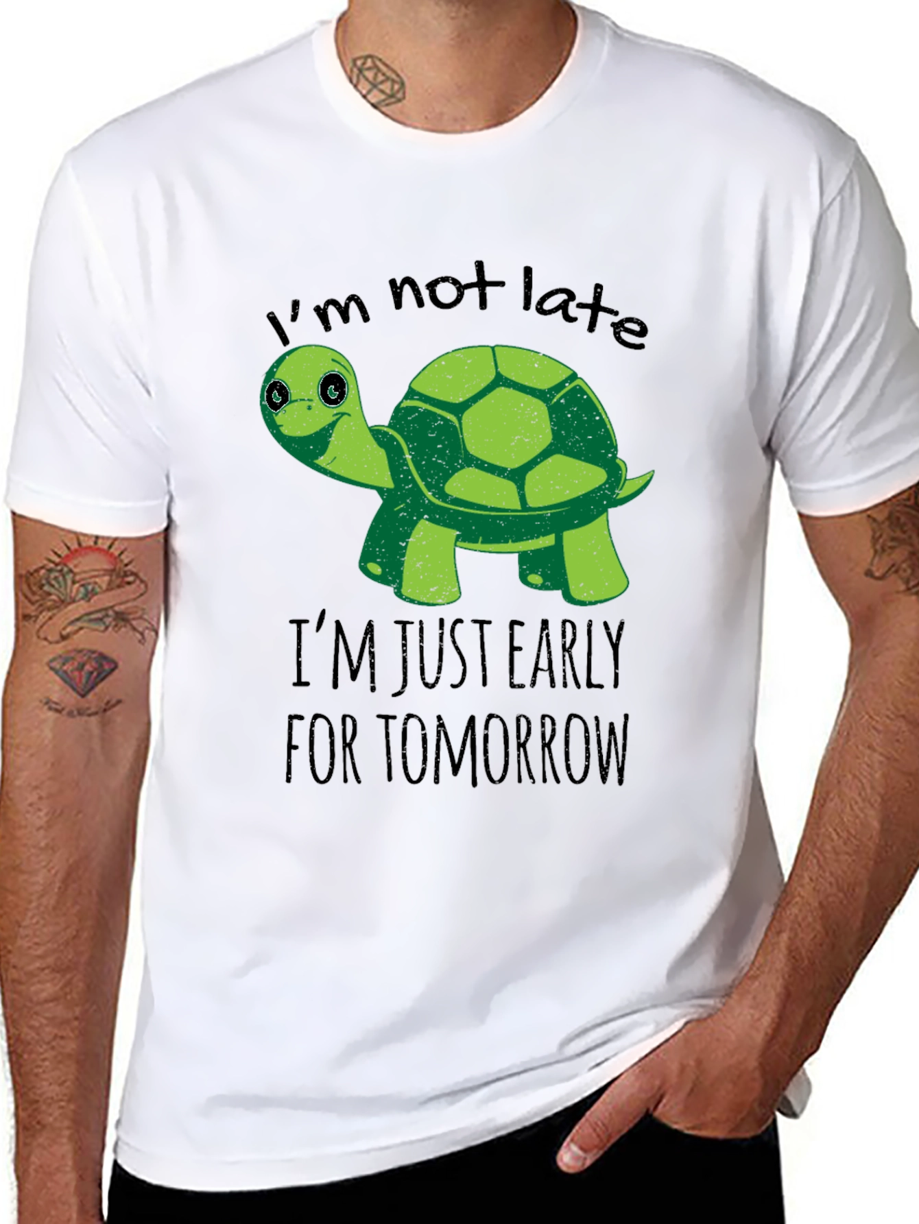 Black Funny Turtle T-Shirt: I'm Not Late, Early For Tomorrow view 8