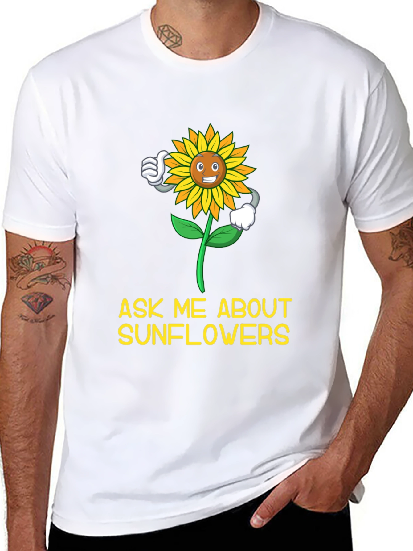 Black Ask Me About Sunflowers T-Shirt view 8