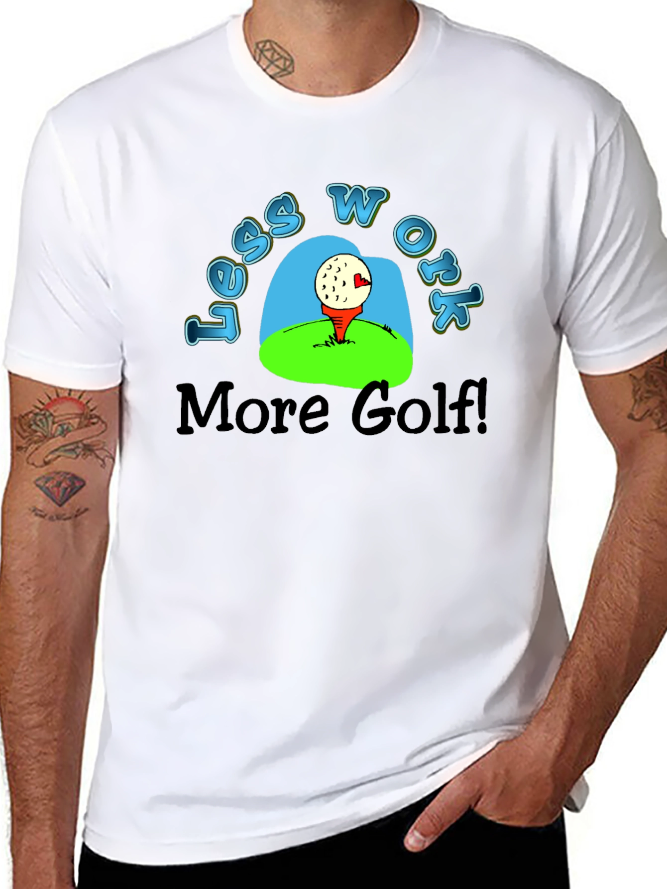Black Less Work More Golf T-Shirt - Black view 8