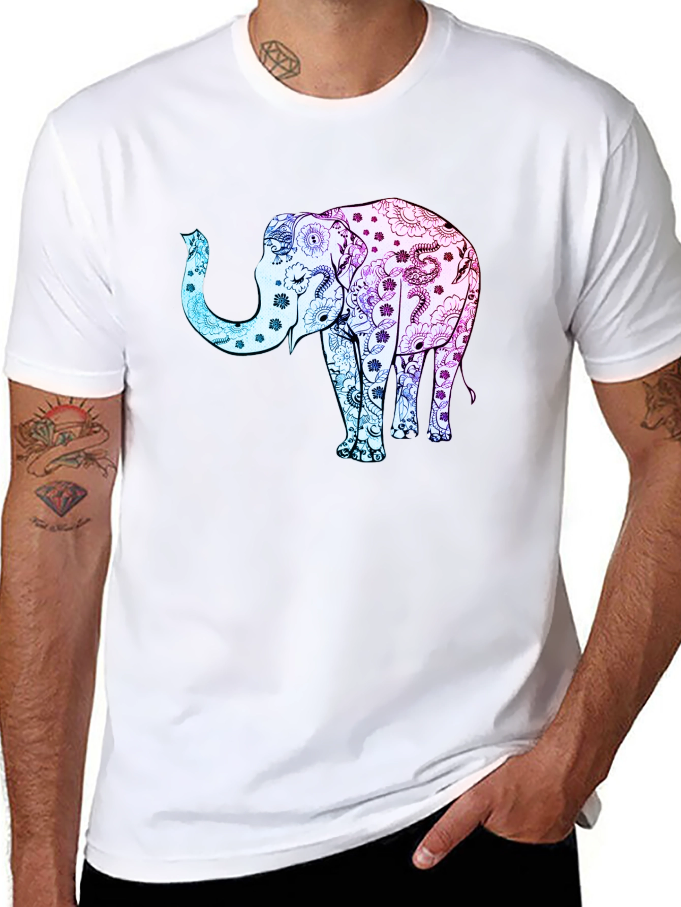 Black Elephant Mandala Graphic Tee - Stylish Men's T-Shirt view 8