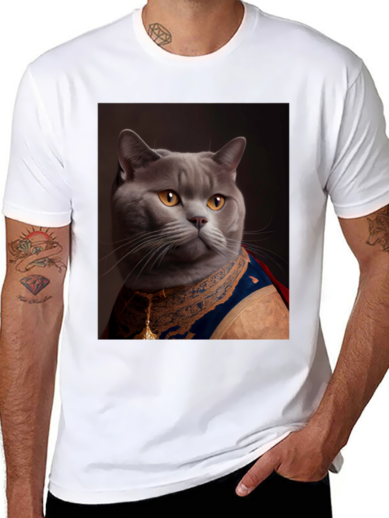 Black Regal Cat T-Shirt - Funny Pet Portrait Tee view 8