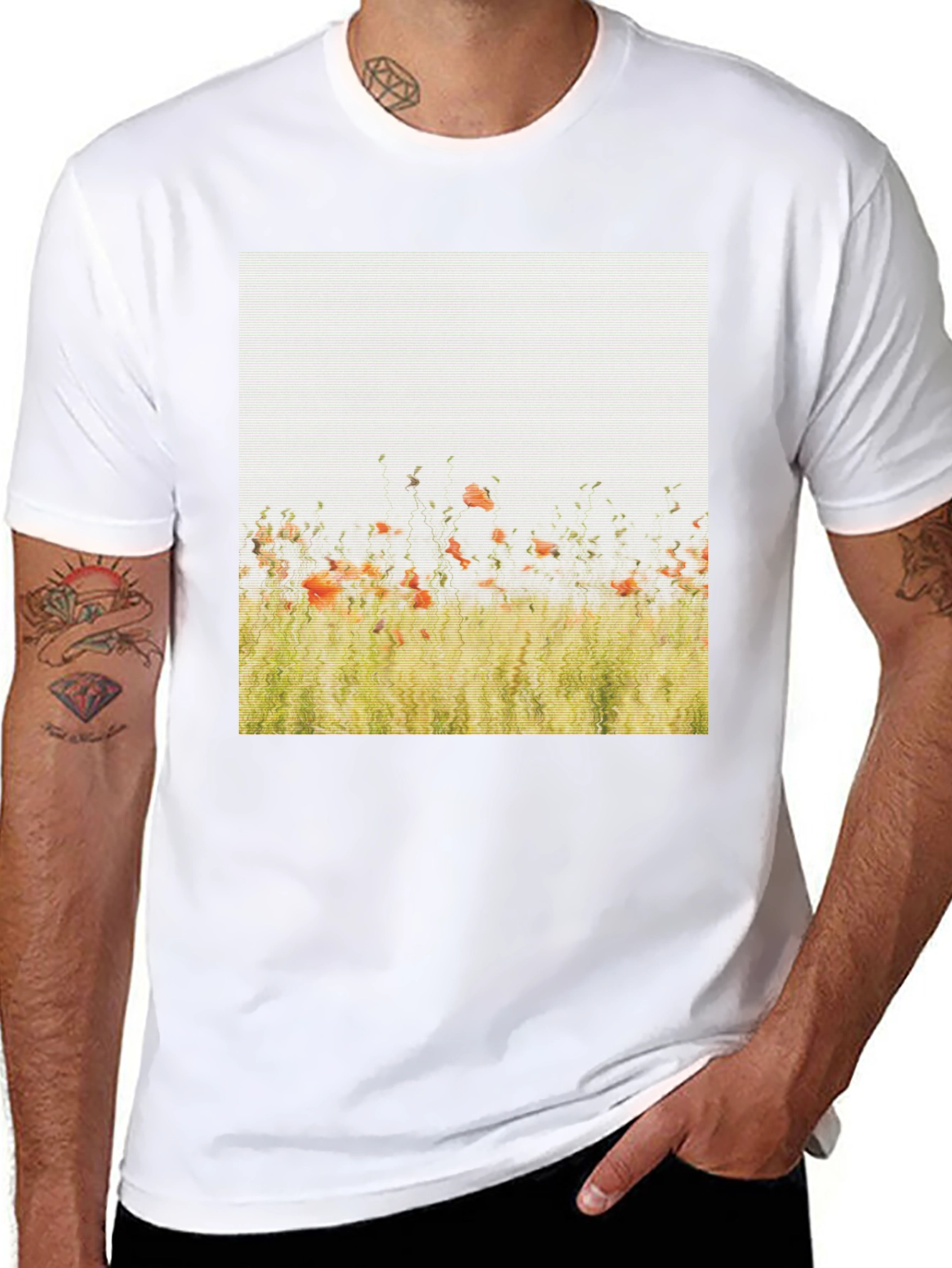 Black Floral Field Graphic Print Black T-Shirt view 8