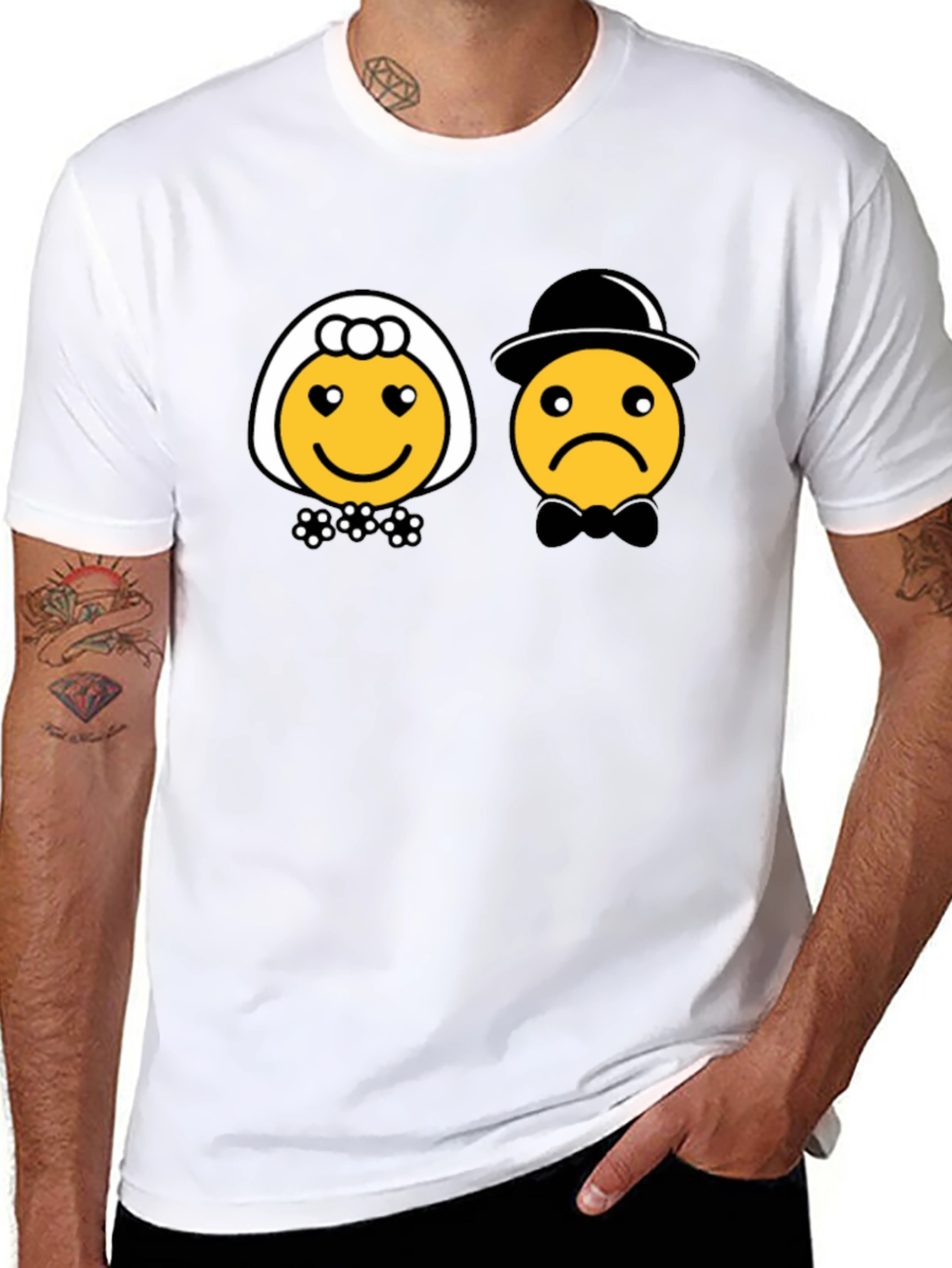 Black Bride & Groom Emoji Black T-Shirt - Funny Wedding Tee view 8