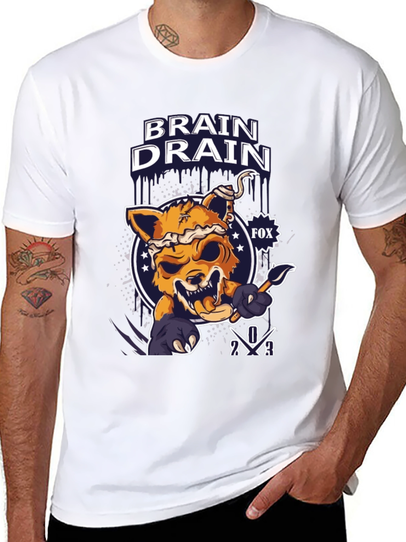 Black Brain Drain Fox Graphic T-Shirt view 8