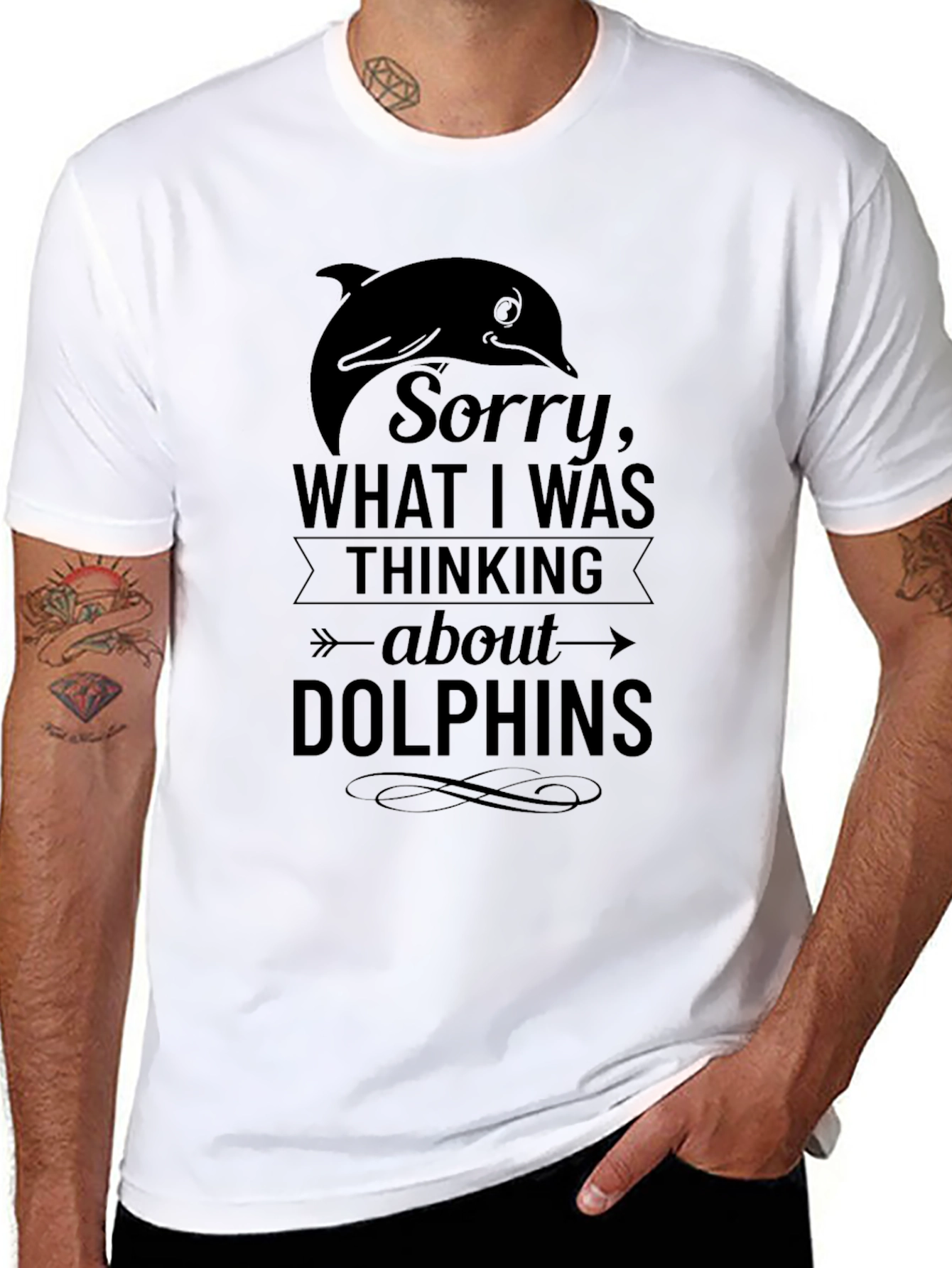 Black Dolphin T-Shirt: Sorry, Thinking About Dolphins view 8