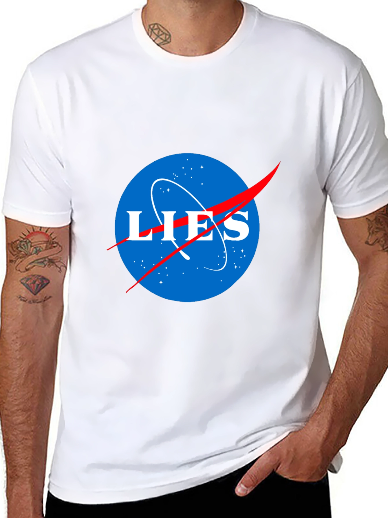Black LIES NASA Parody T-Shirt - Conspiracy Humor Tee view 8