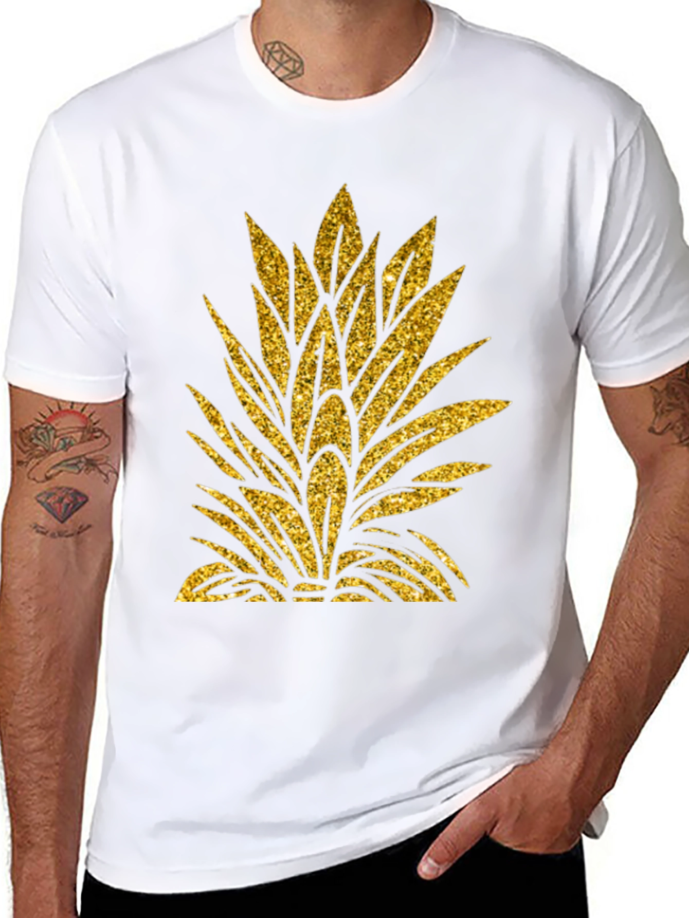 Black Gold Pineapple Leaf Graphic T-Shirt view 8