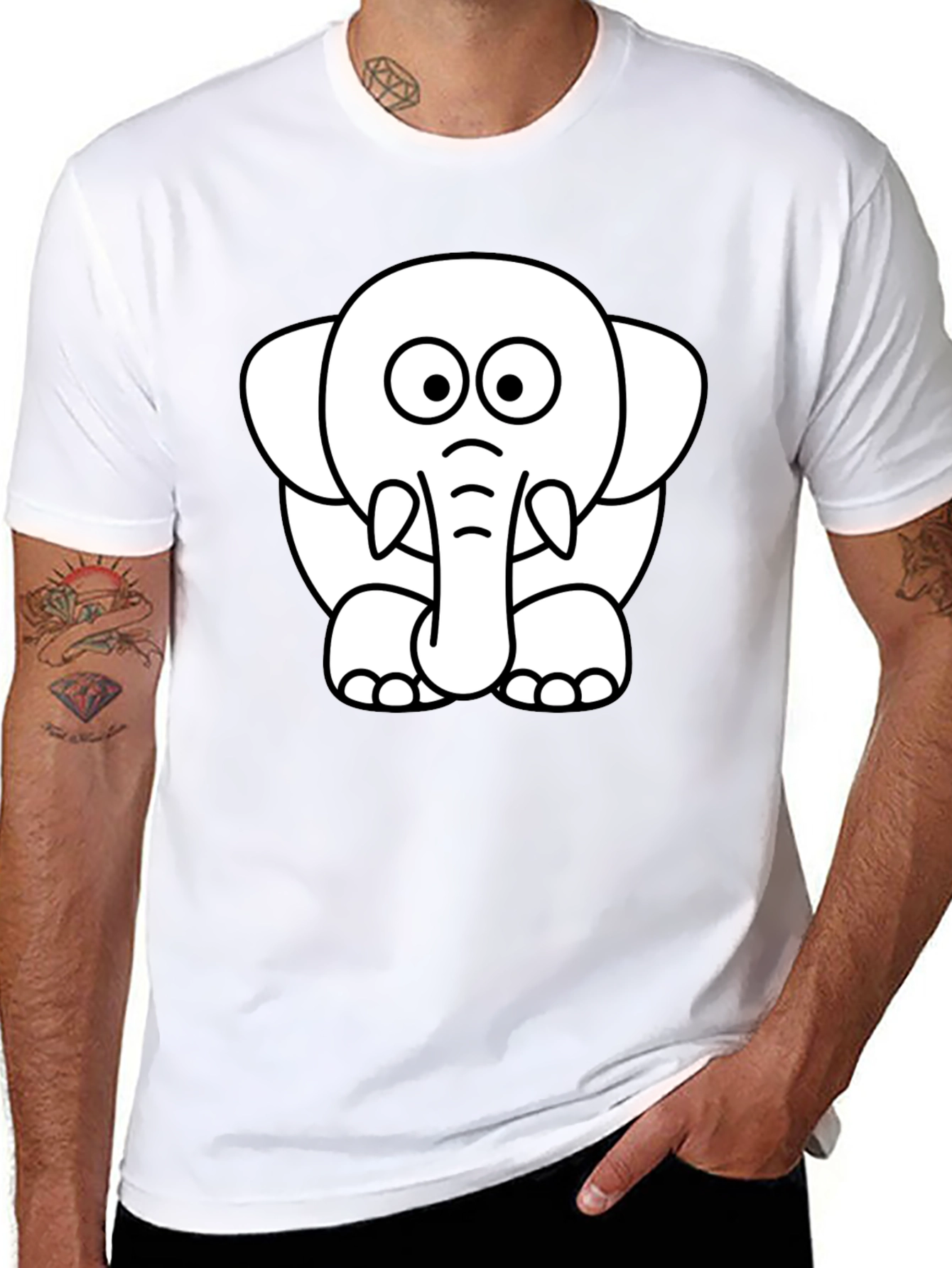 Black Cute Elephant Graphic Tee - Black Cotton T-Shirt view 8