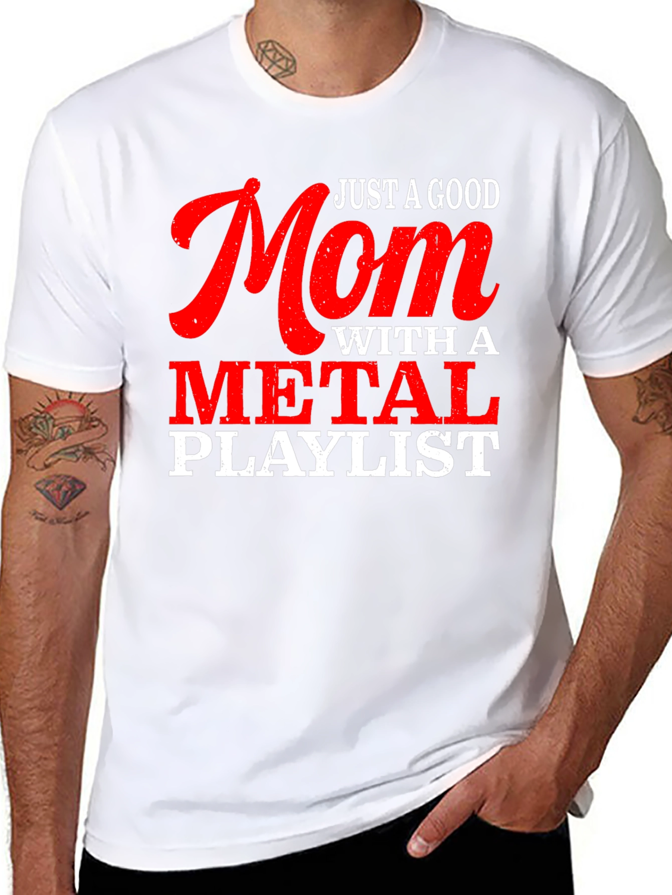 Black Just a Good Mom with a Metal Playlist T-Shirt view 8