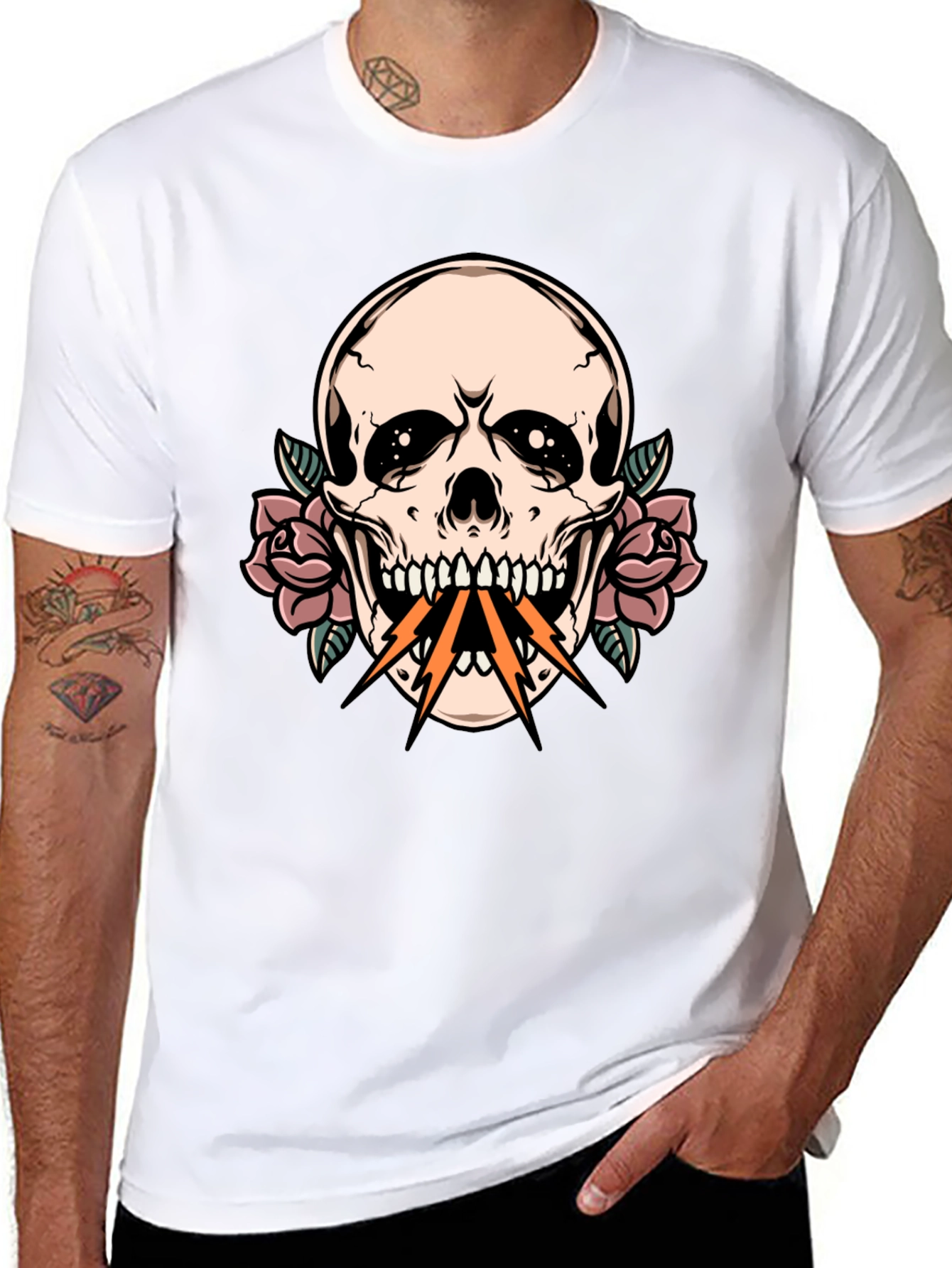 Black Skull & Roses Graphic Tee - Edgy Streetwear view 8