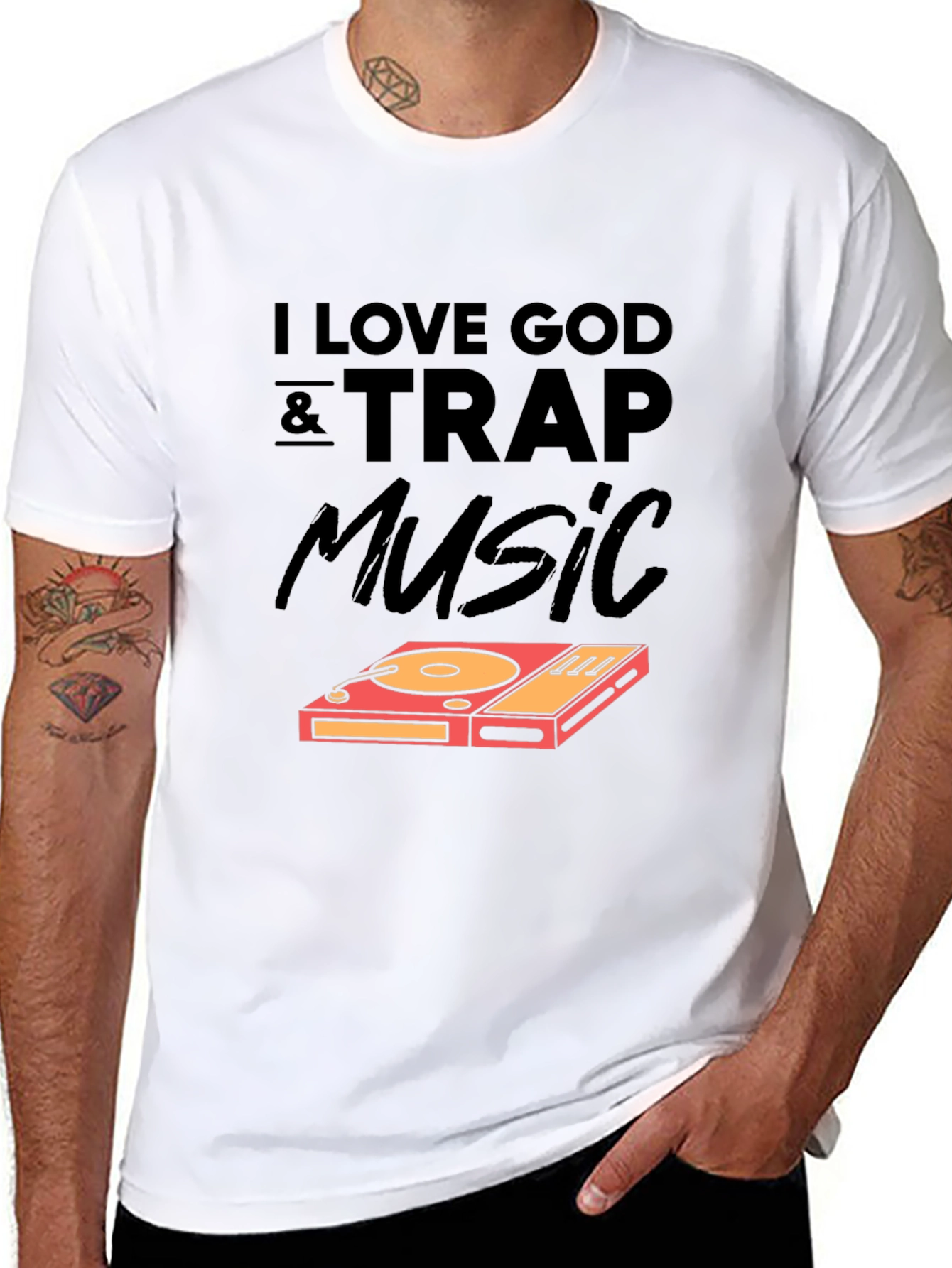 Black I Love God & Trap Music Graphic Tee view 8